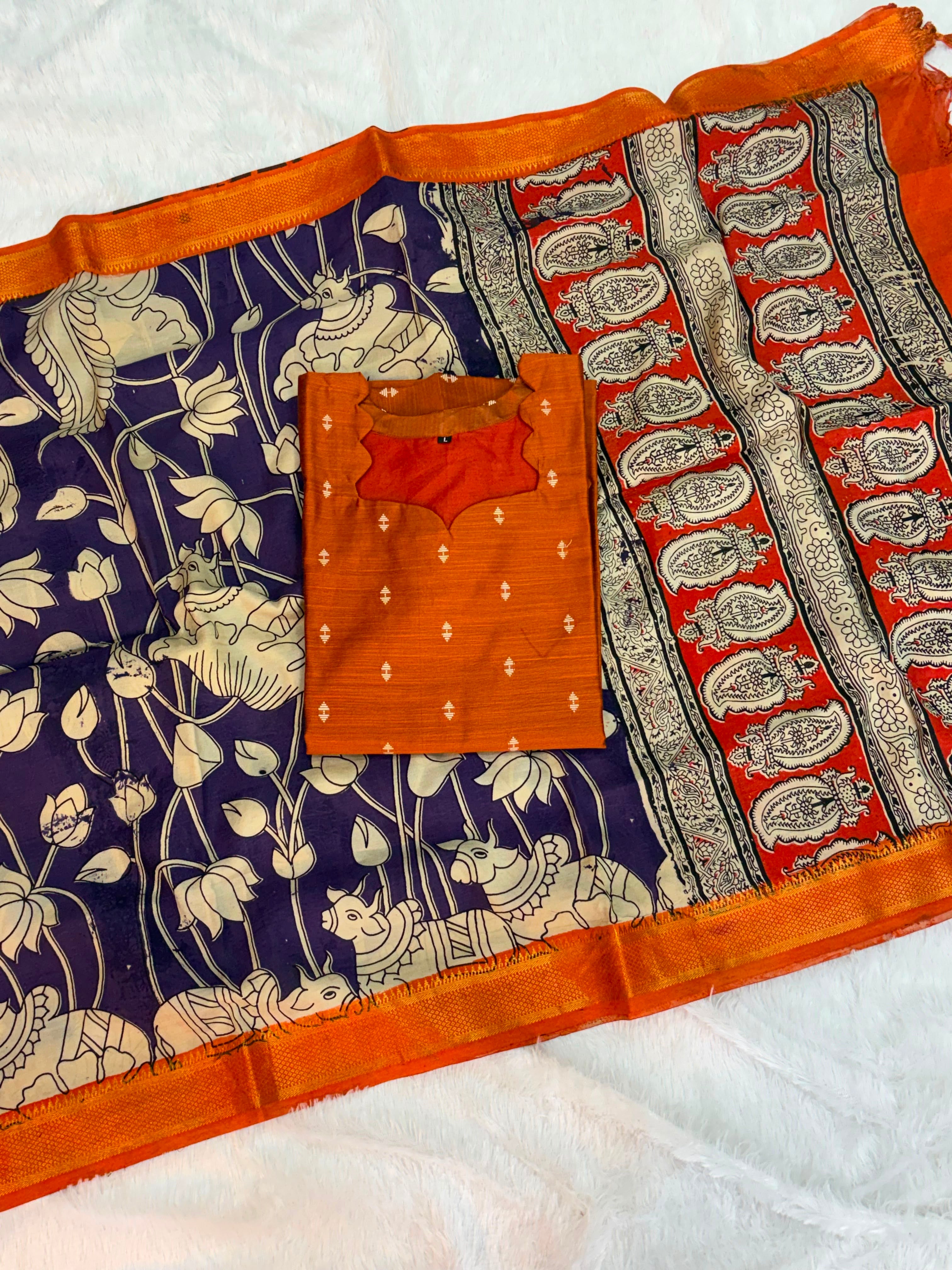 Raw Silk Top Kalamkari Dupatta