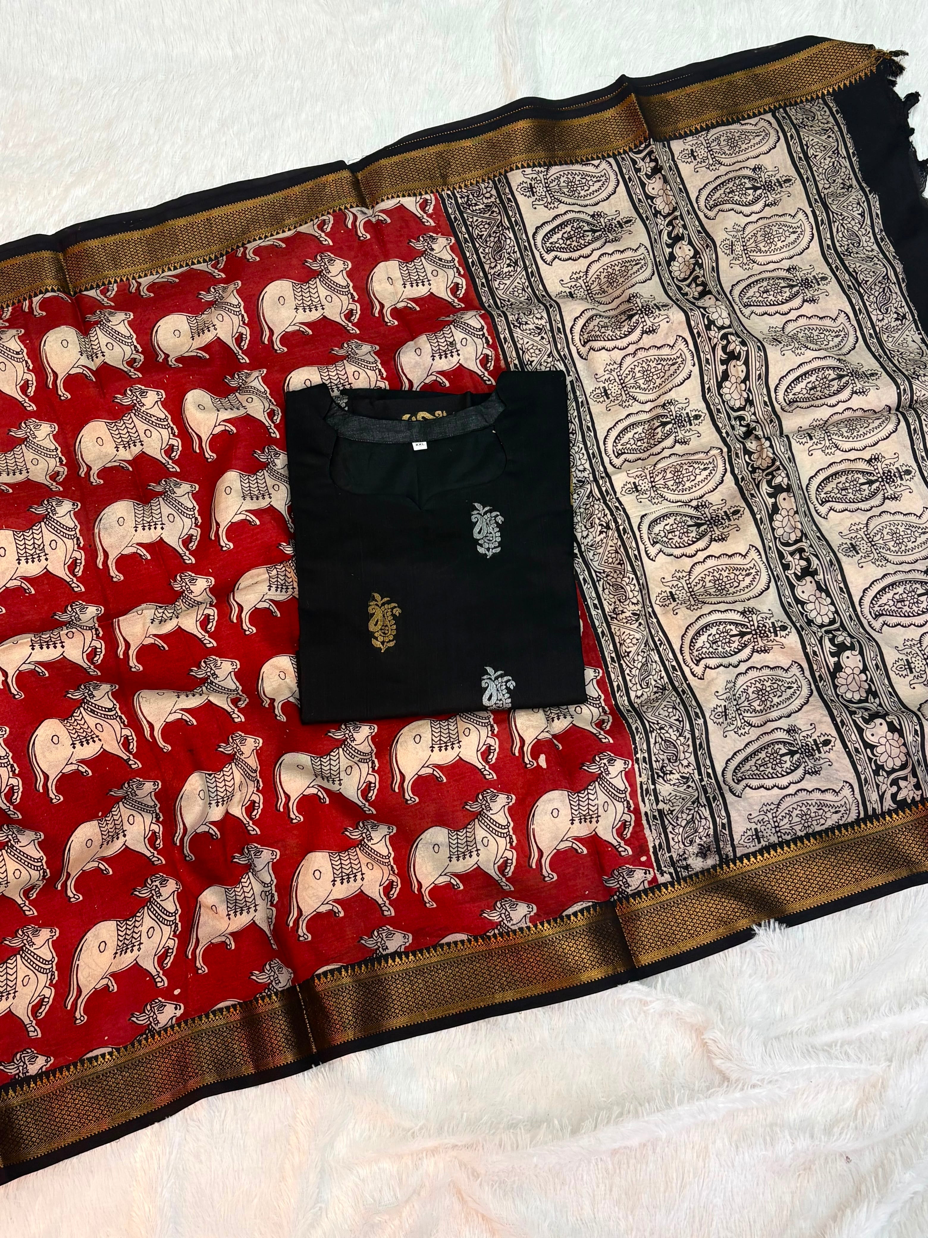Raw Silk Top Kalamkari Dupatta