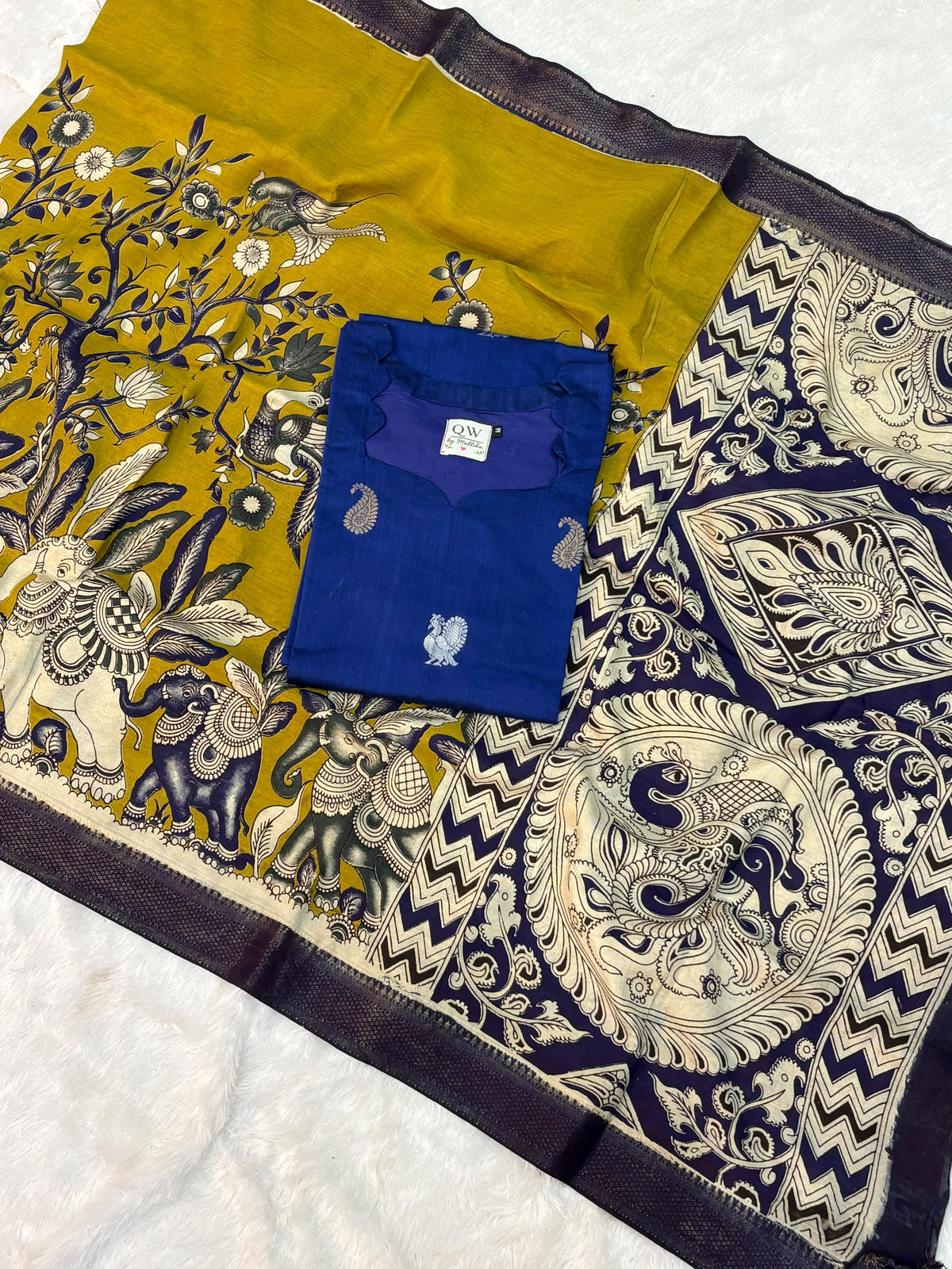 Raw Silk Top & Kalamkari Dupatta