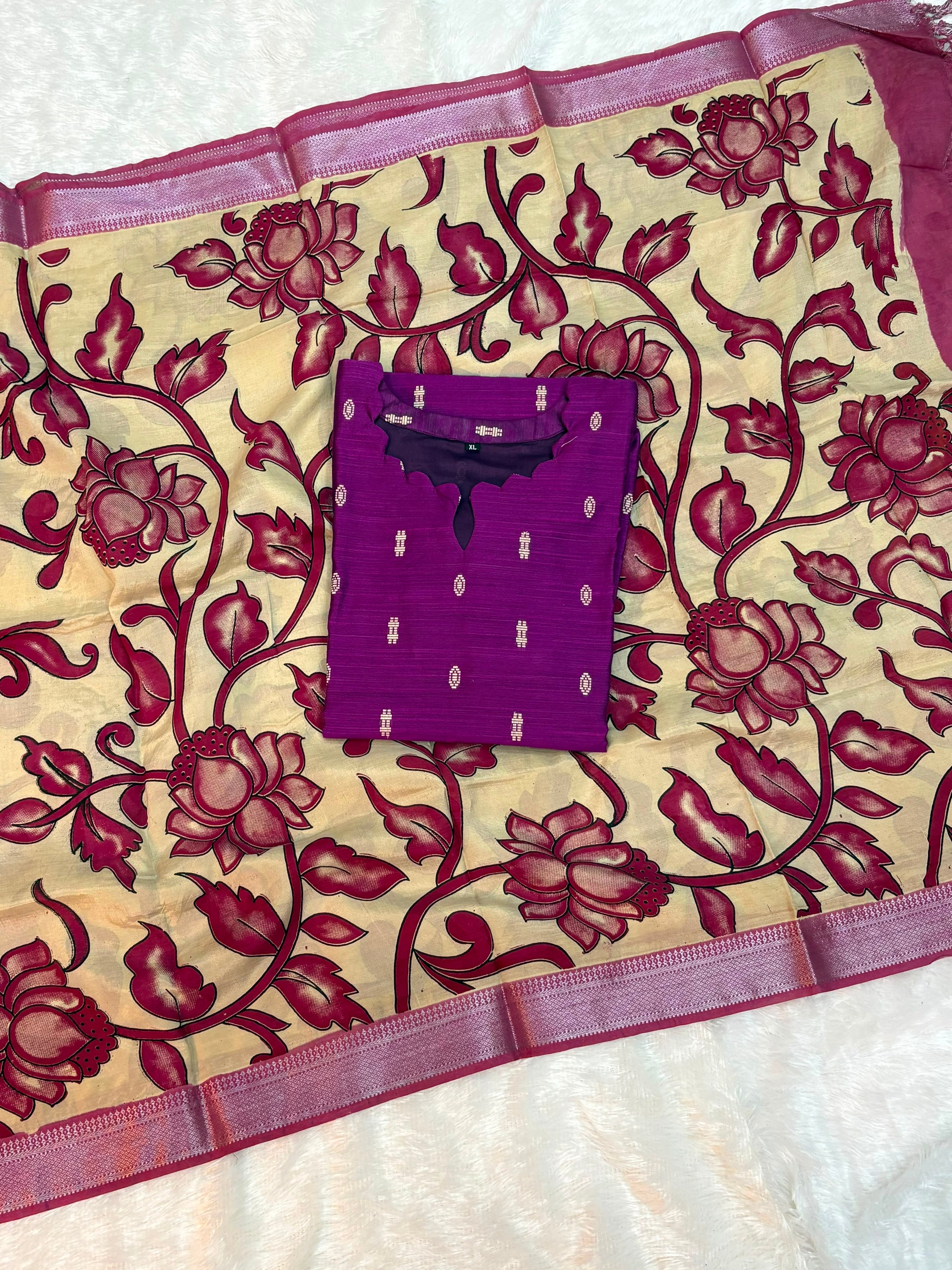 Raw silk top Kalamkari dupatta