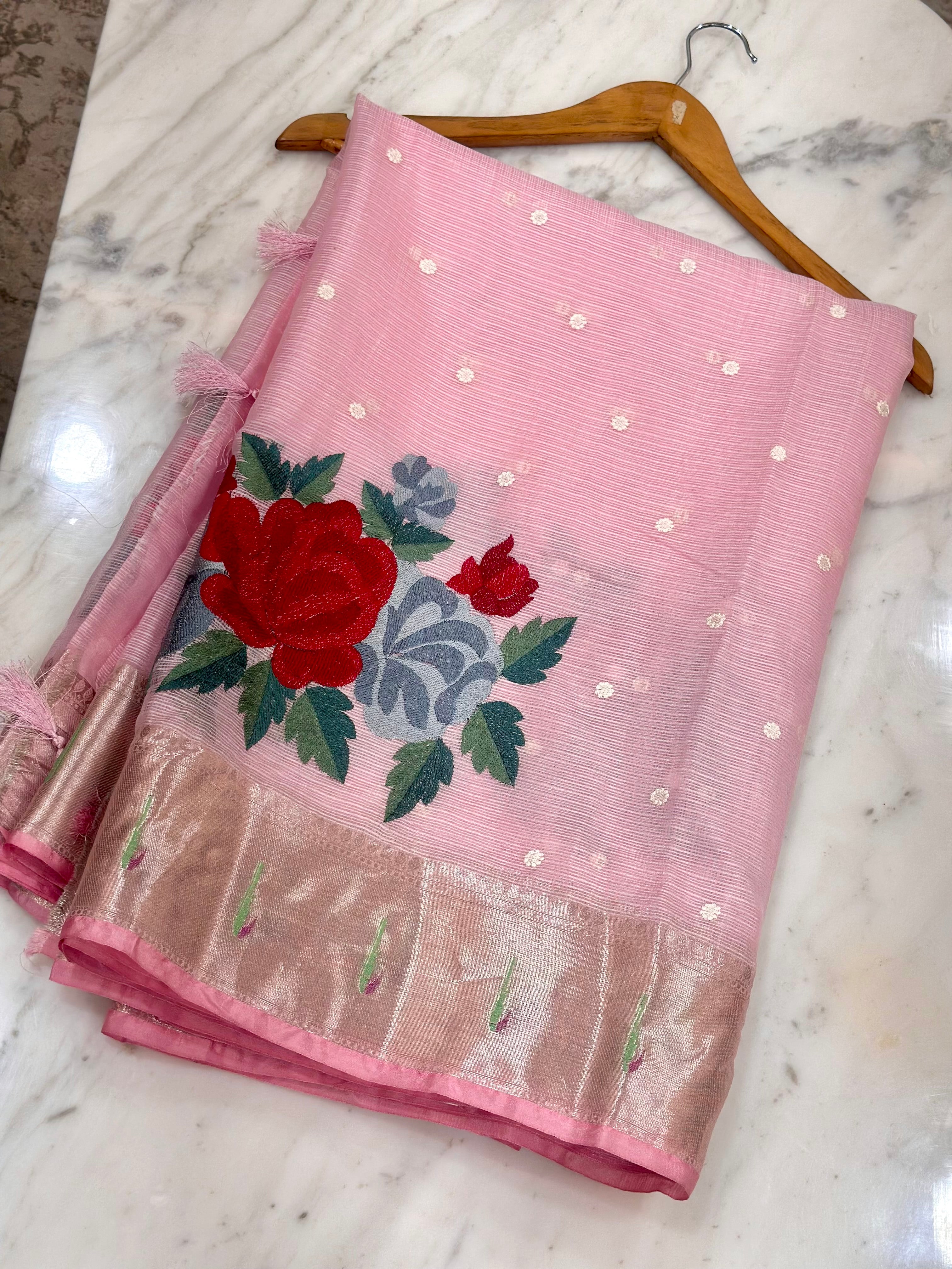 Silk Kota Rose Embroidery