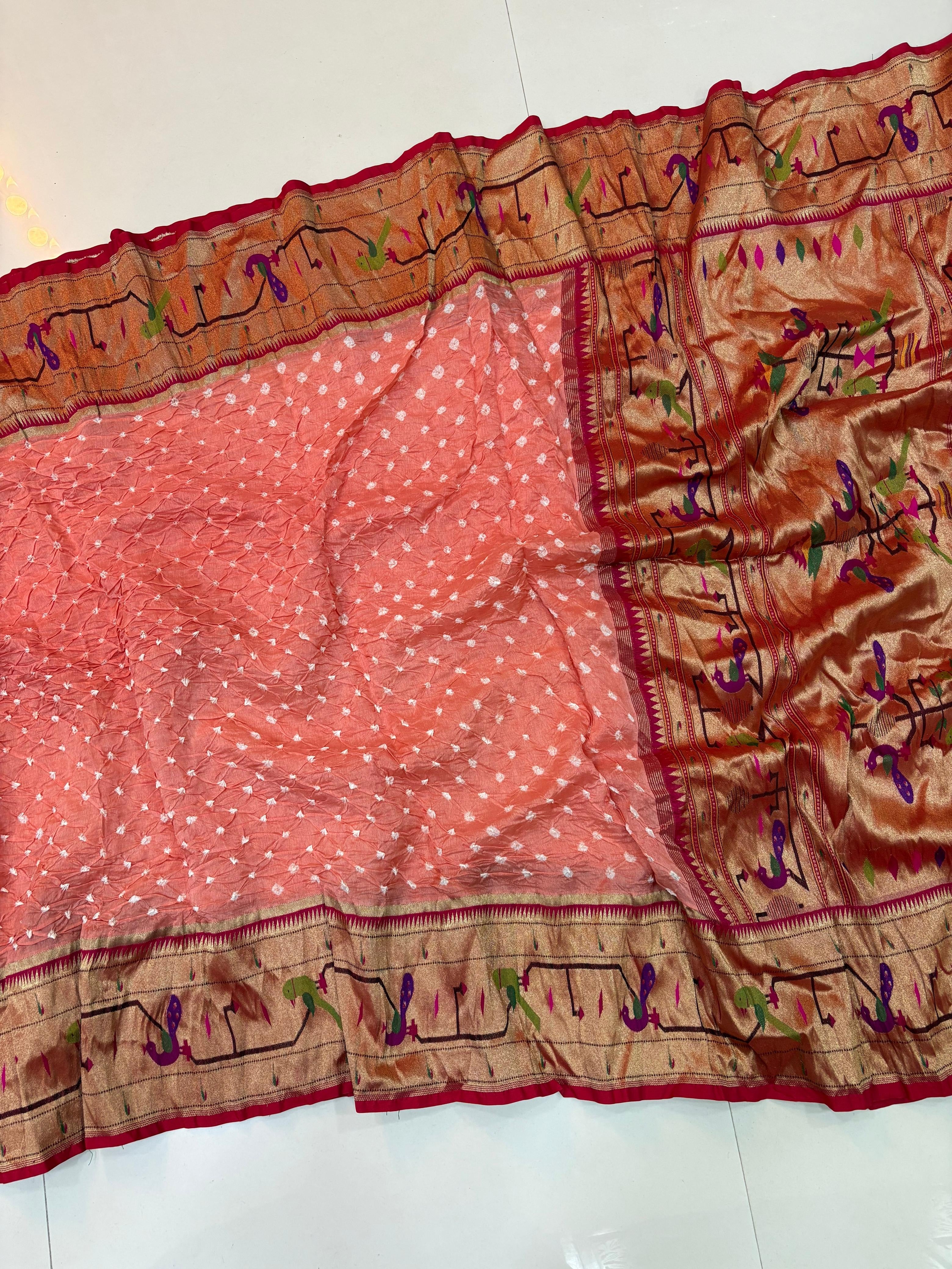 Peach Bandini Paithani