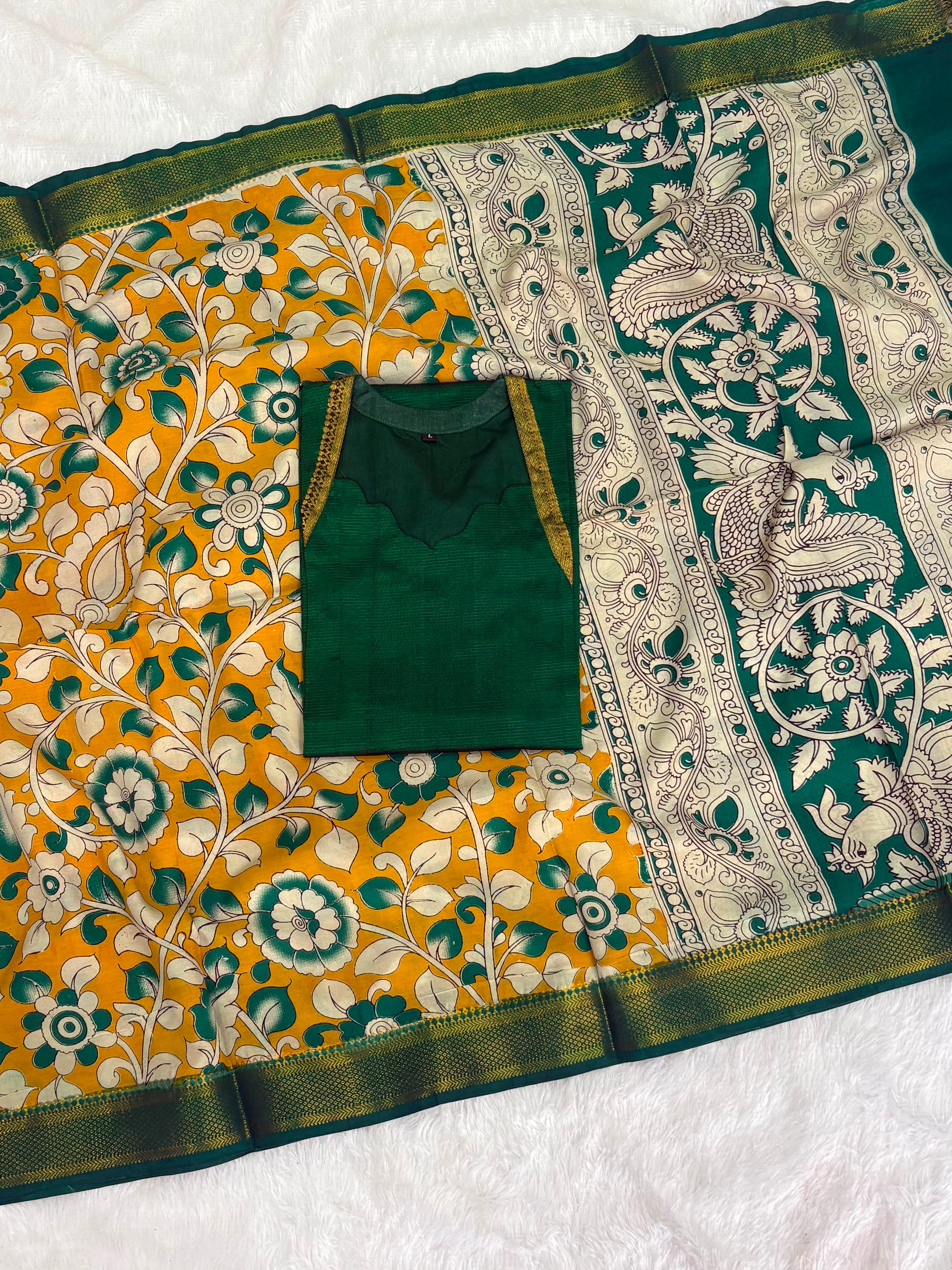 Mangalagiri Pattu top Kalamakri Dupatta