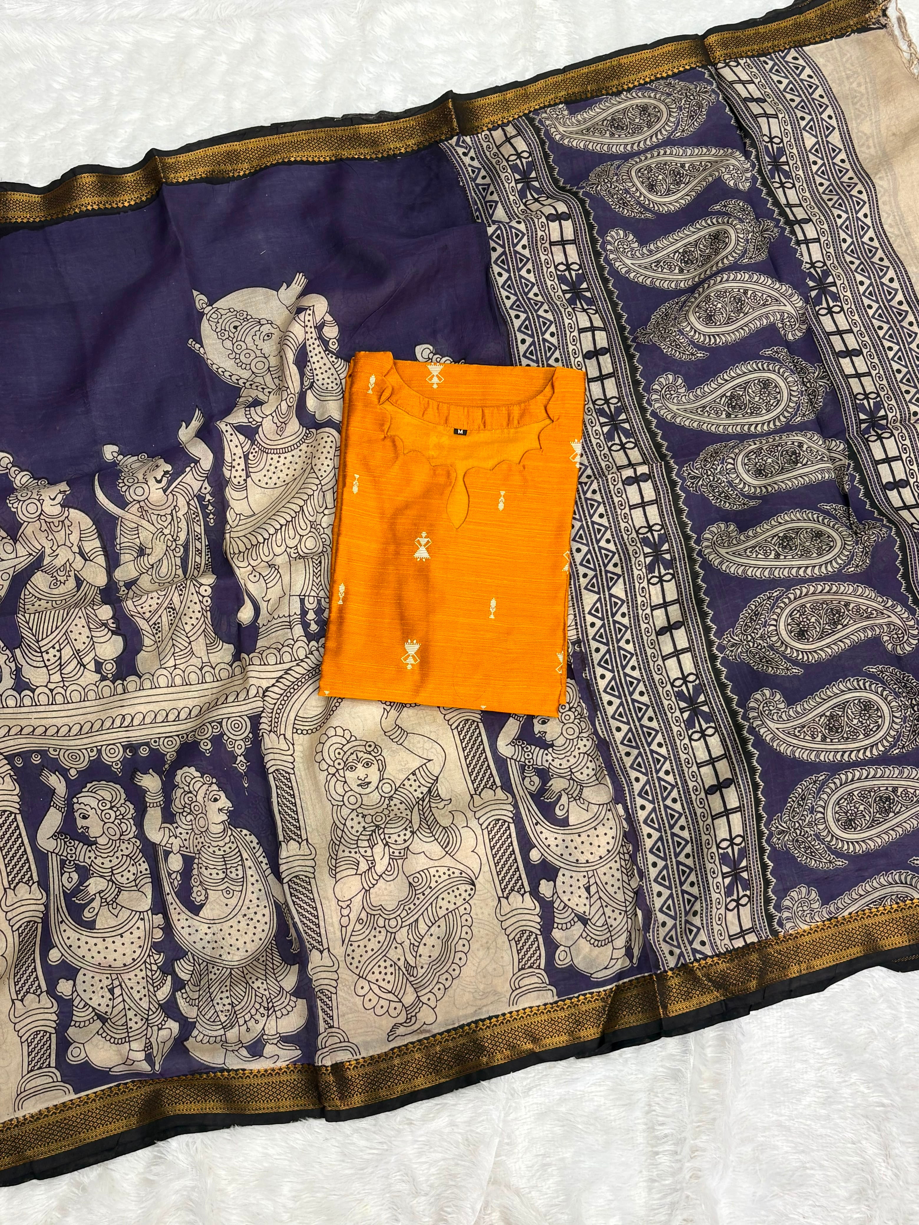 Raw Silk Top Kalamkari Dupatta