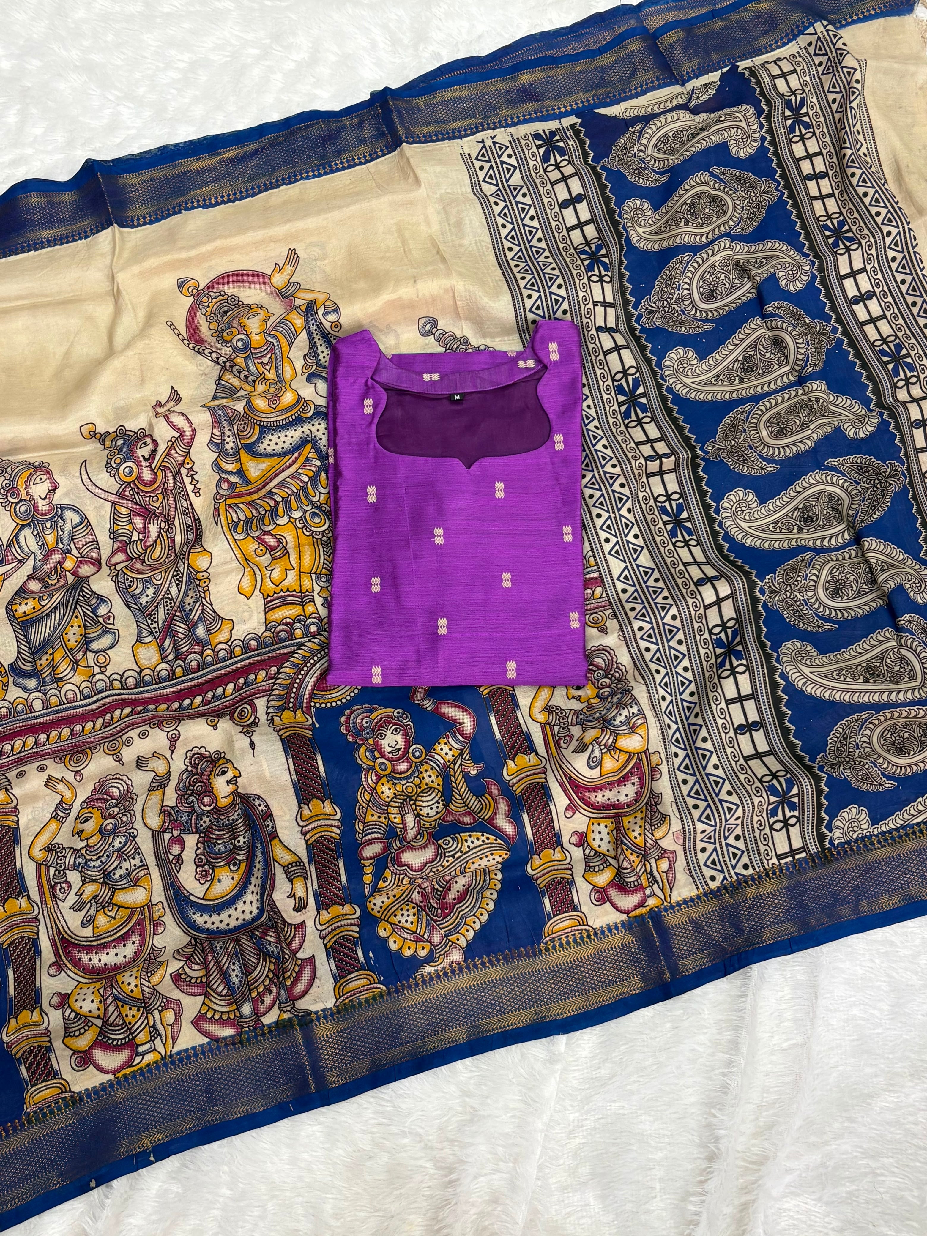 Raw Silk Top Kalamkari Dupatta