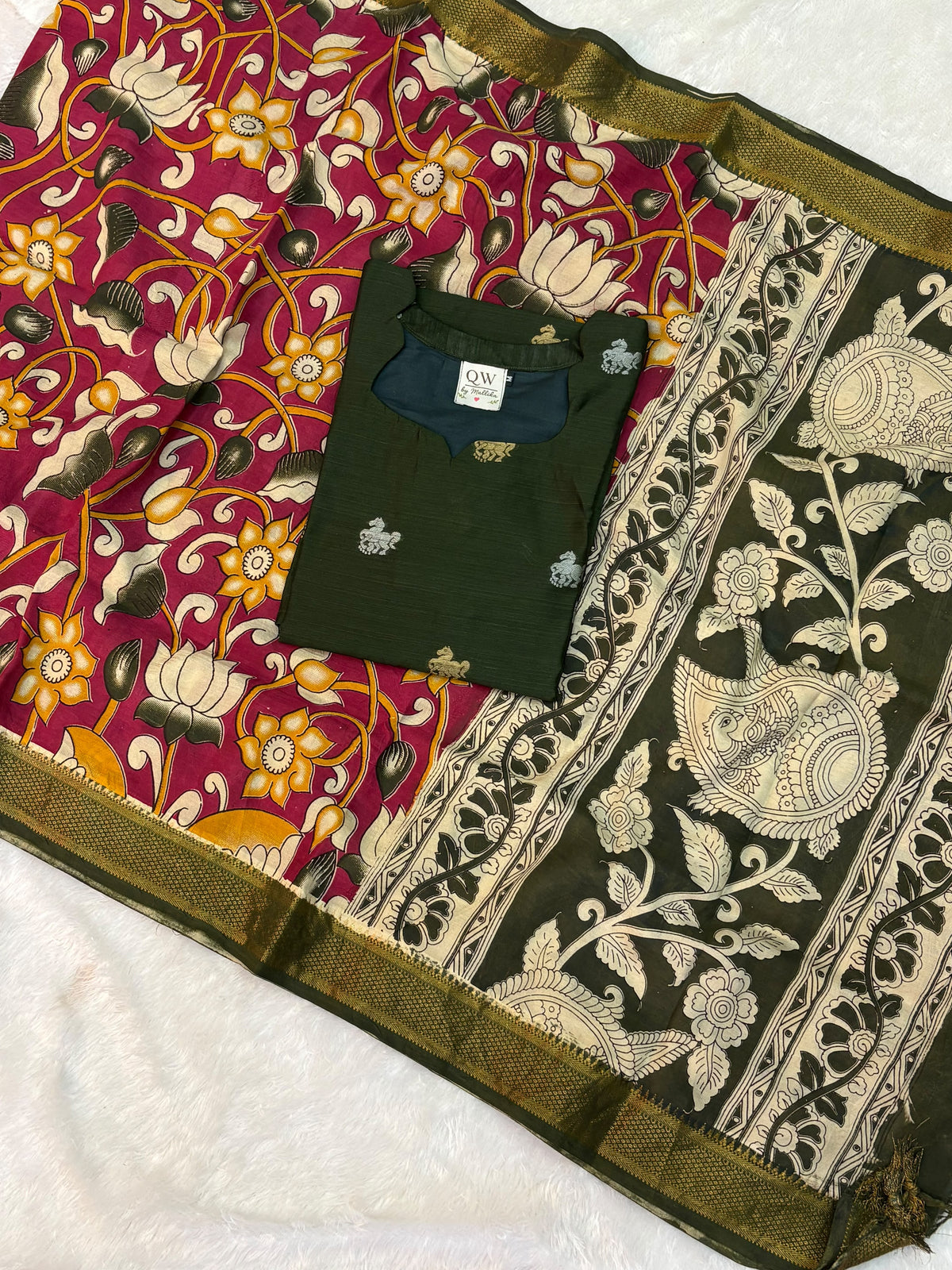 Raw Silk Top & Kalamkari Dupatta