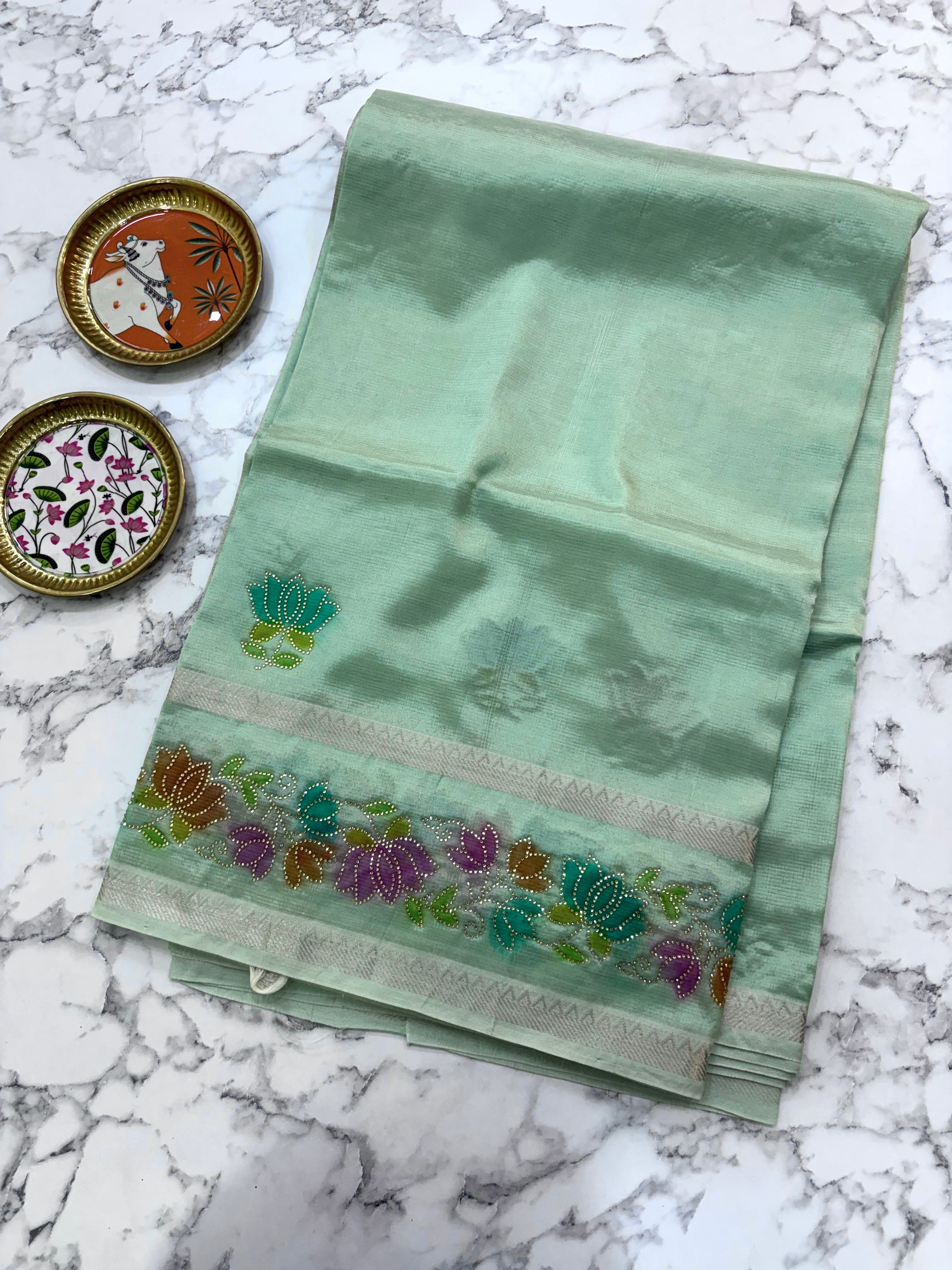 Mint Blue Brush Paint Mangalagiri Pattu