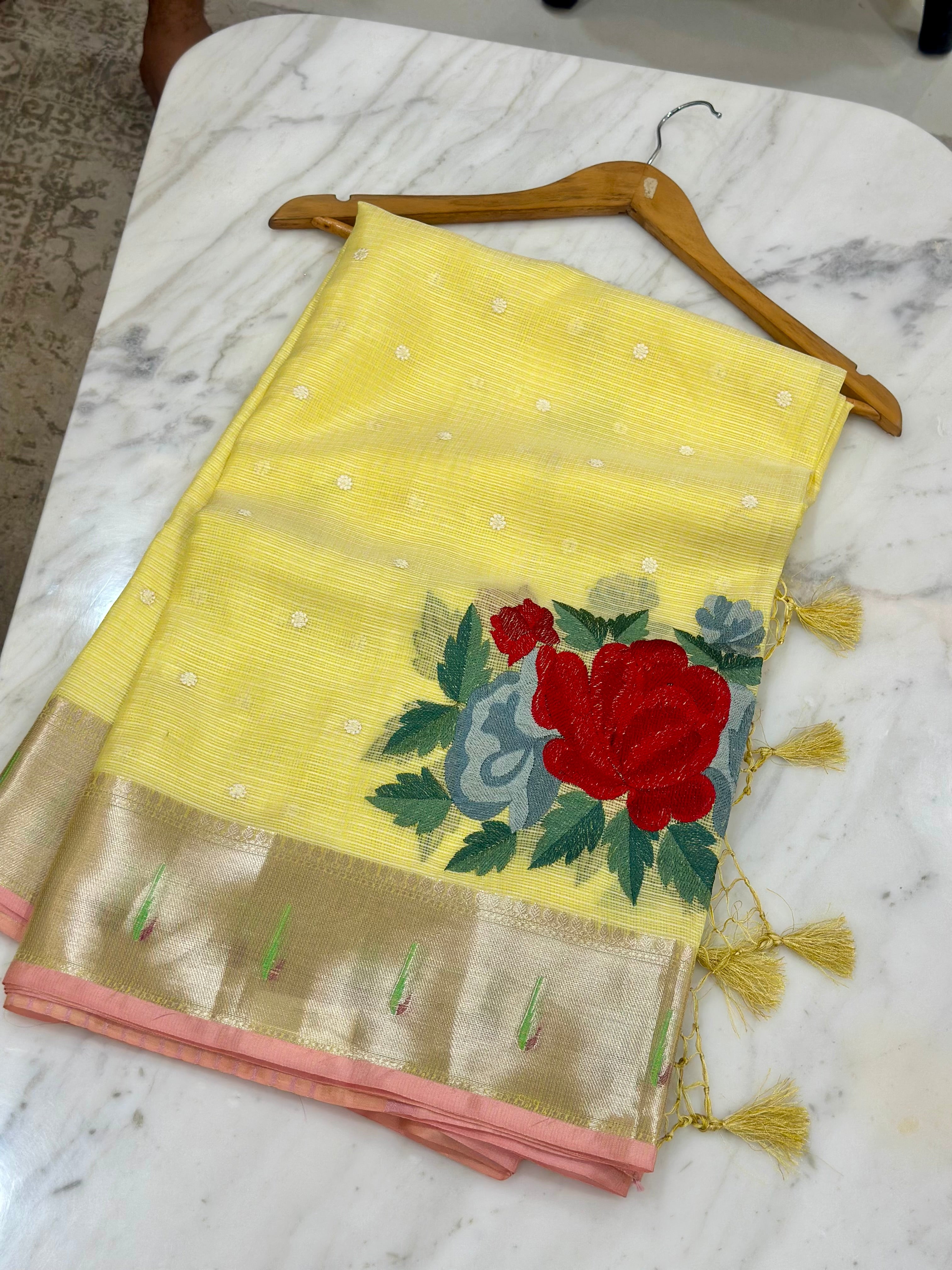 Silk Kota Rose Embroidery