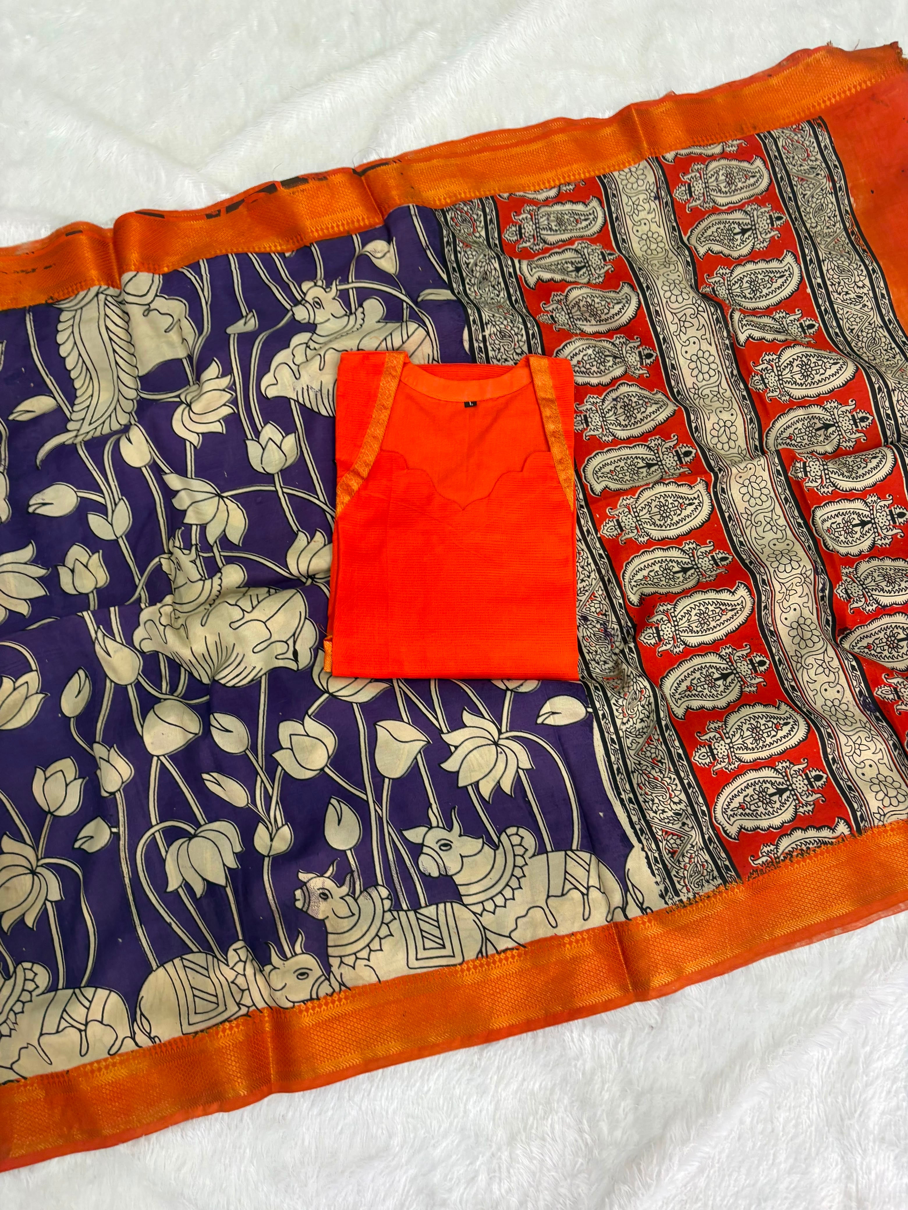 Mangalagiri Pattu top Kalamakri Dupatta