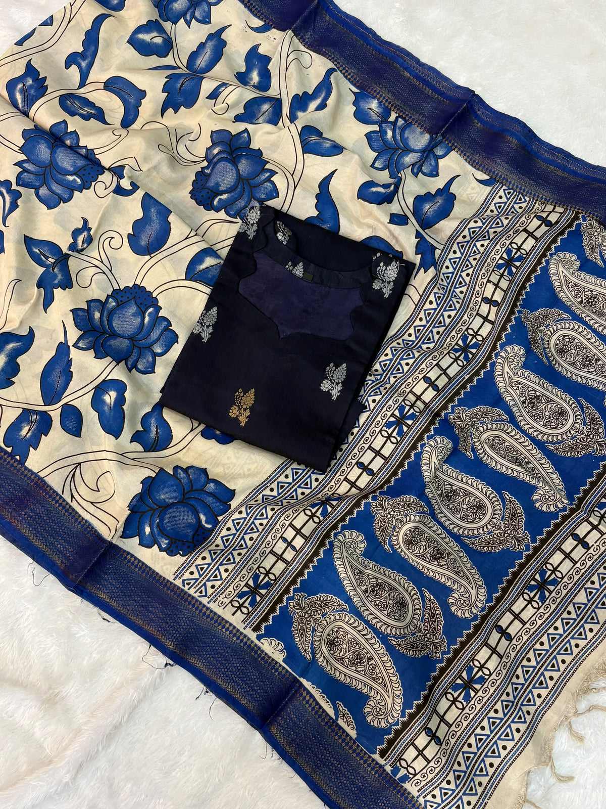 Raw Silk Top & Kalamkari Dupatta