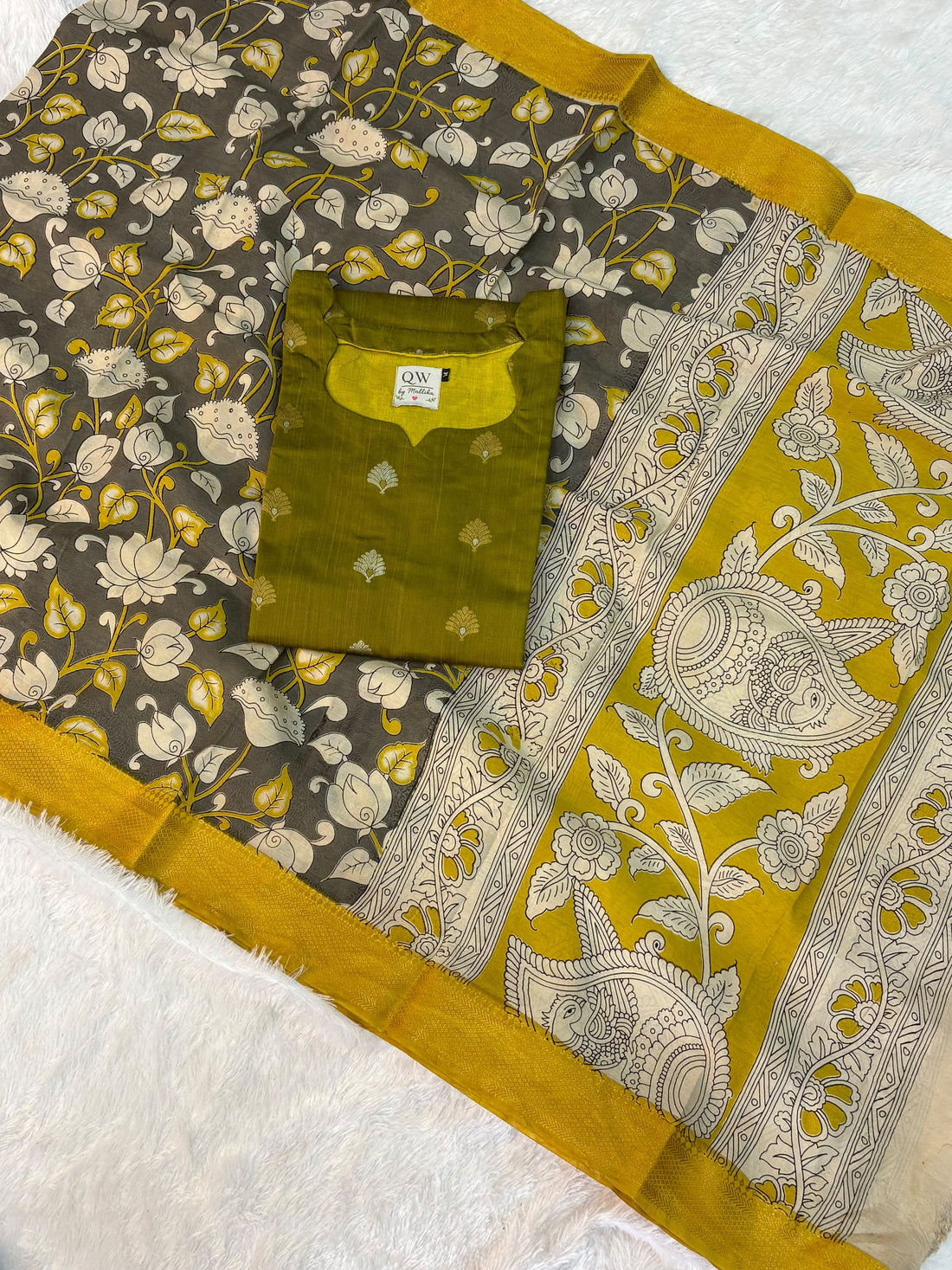 Raw Silk Top & Kalamkari Dupatta