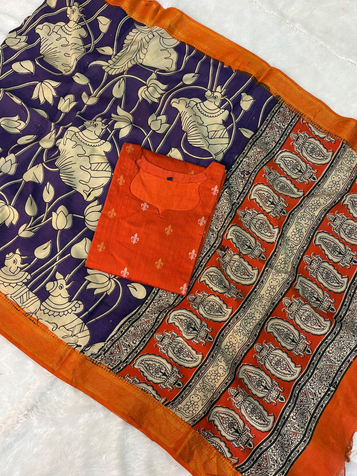 Raw Silk Top & Kalamkari Dupatta