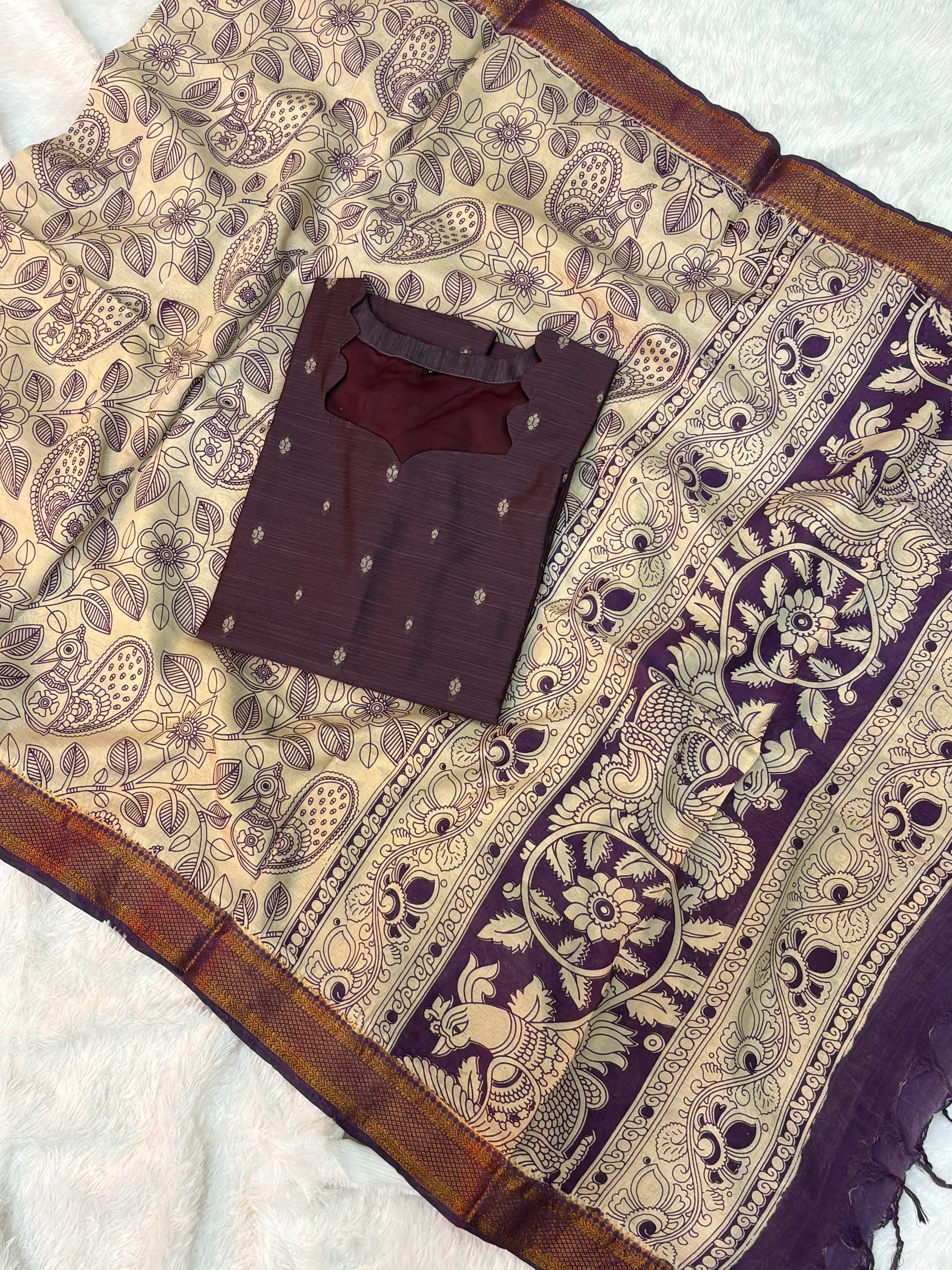 Raw Silk Top Kalamakri Dupatta