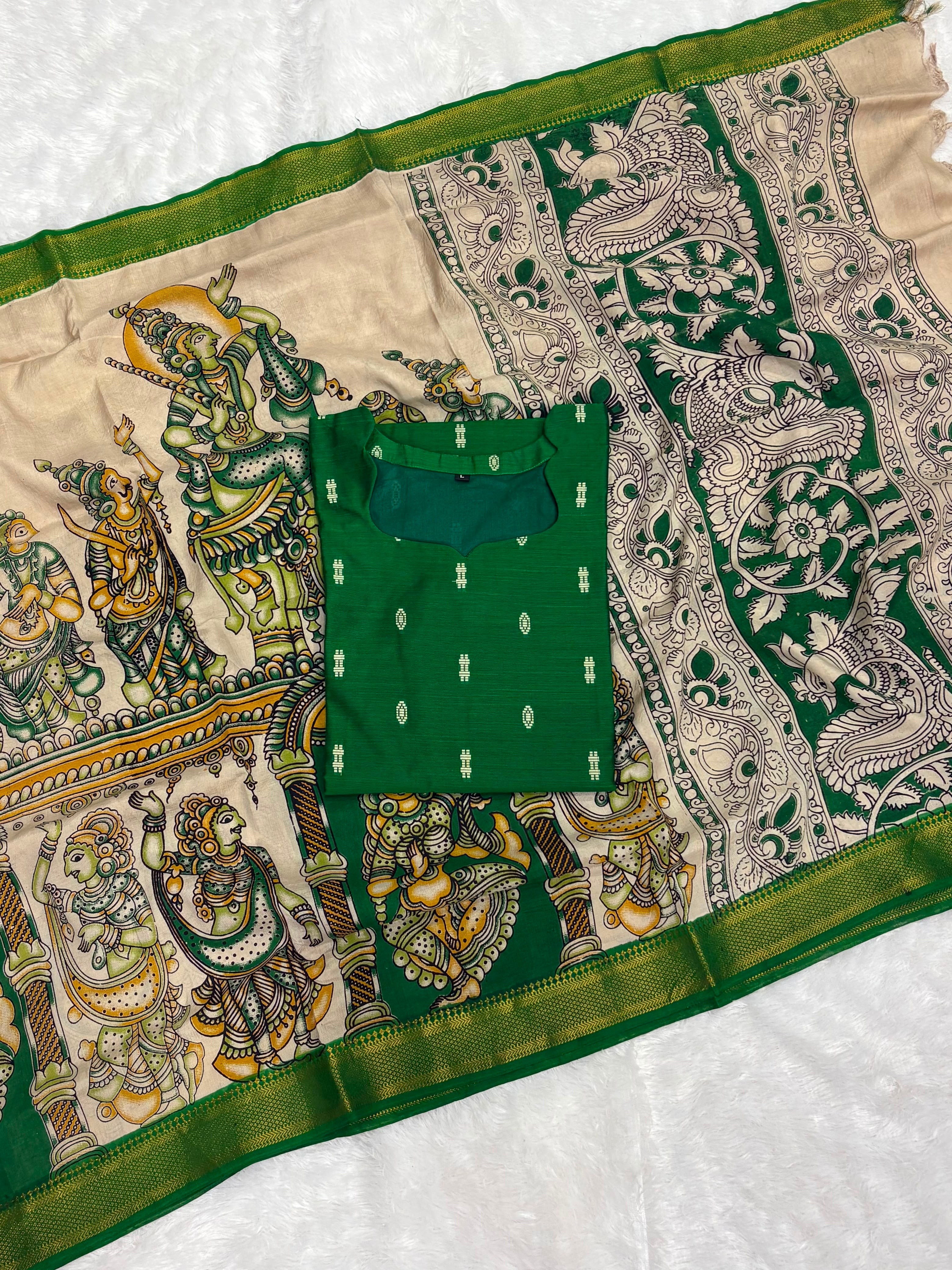 Raw Silk Top Kalamkari Dupatta
