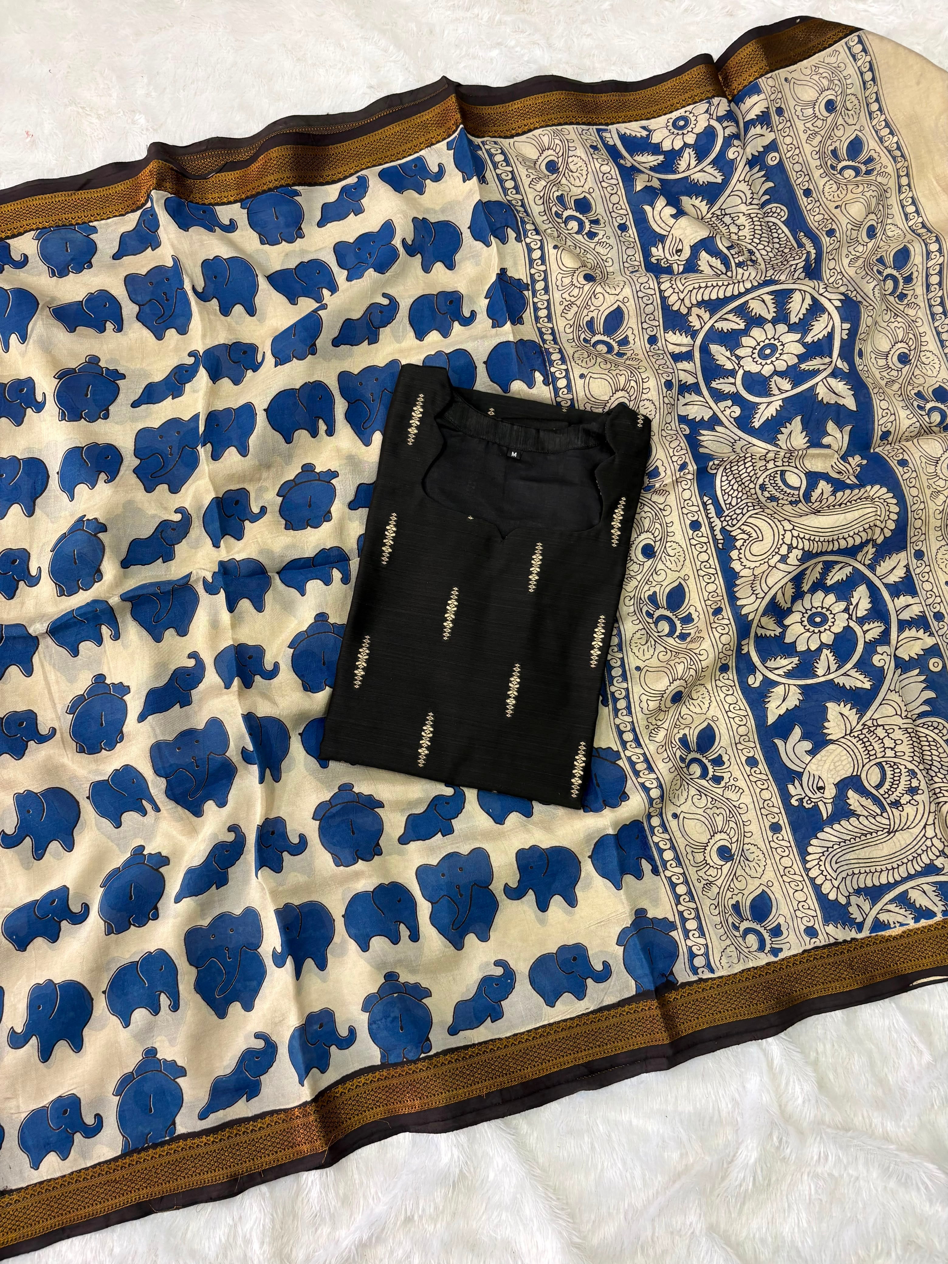 Raw Silk Top Kalamkari Dupatta