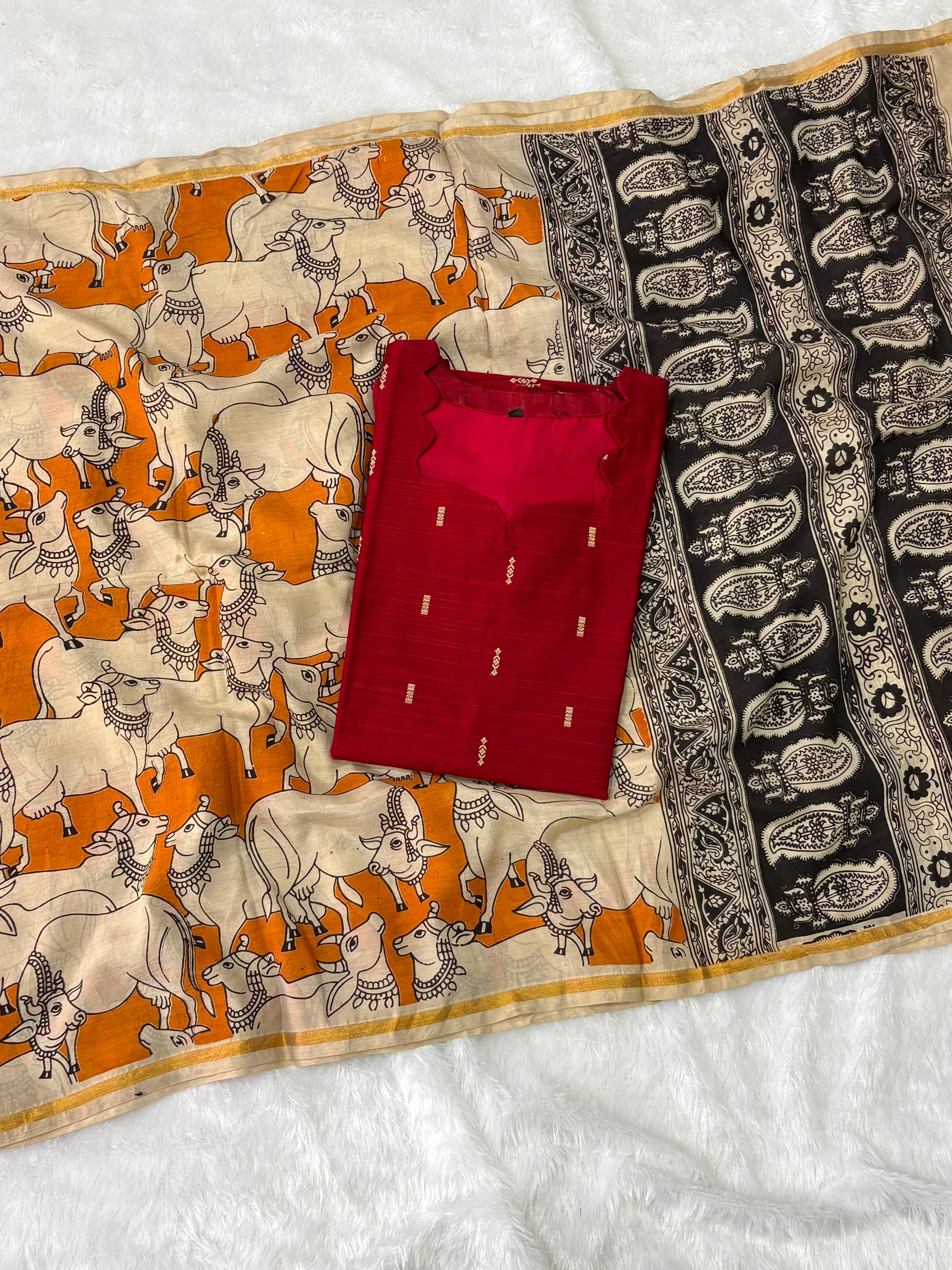 Raw Silk Top Kalamkari Dupatta