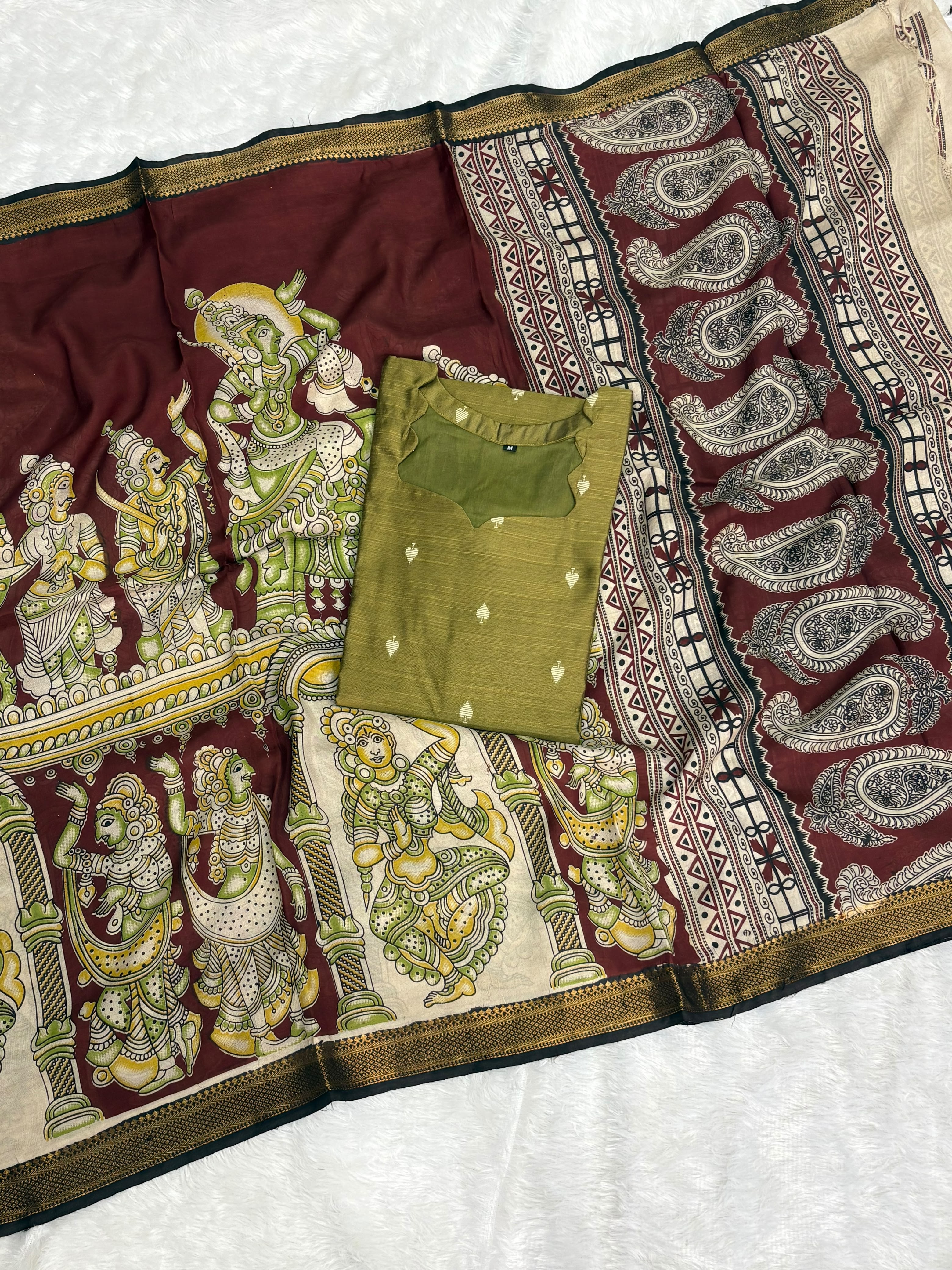Raw Silk Top Kalamkari Dupatta