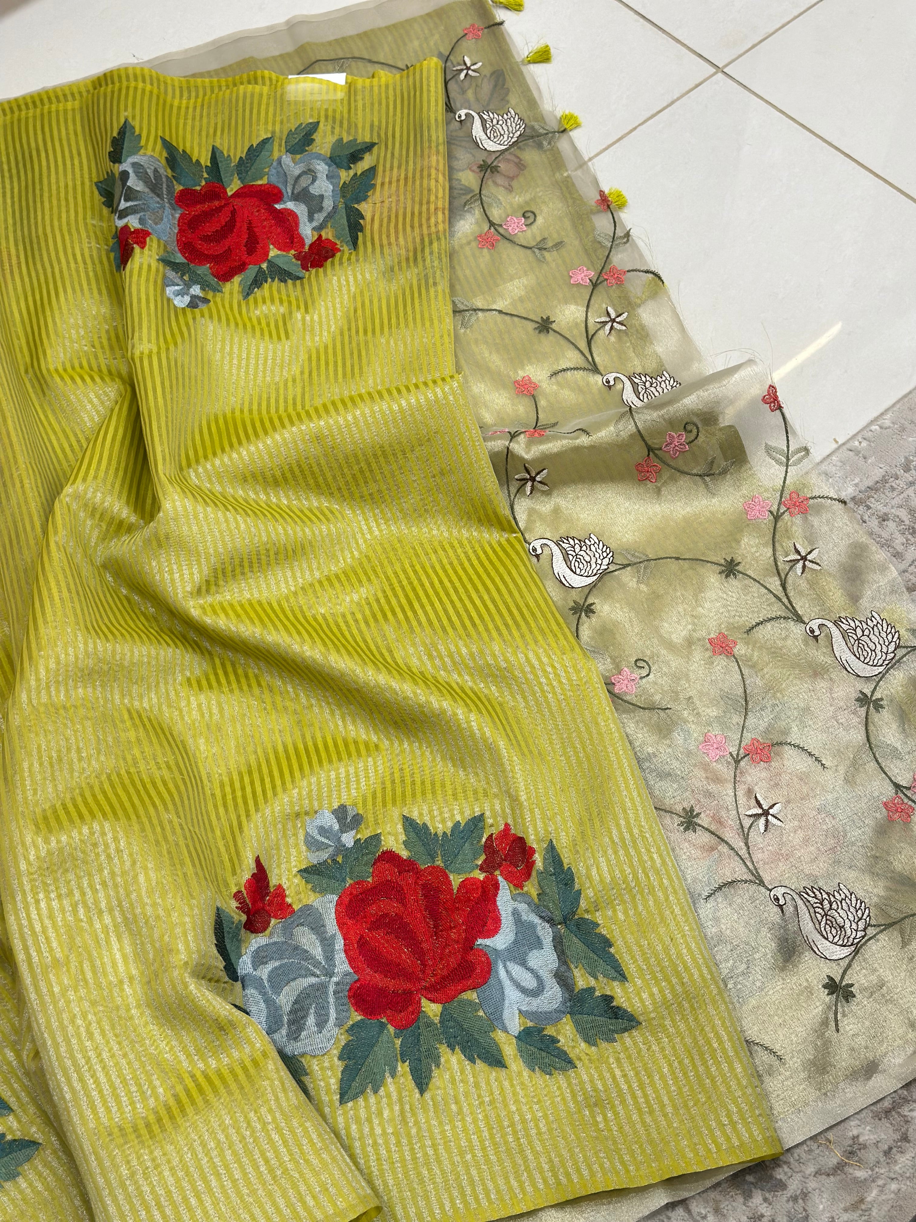 Designer Tissue Embroidery Sarees
