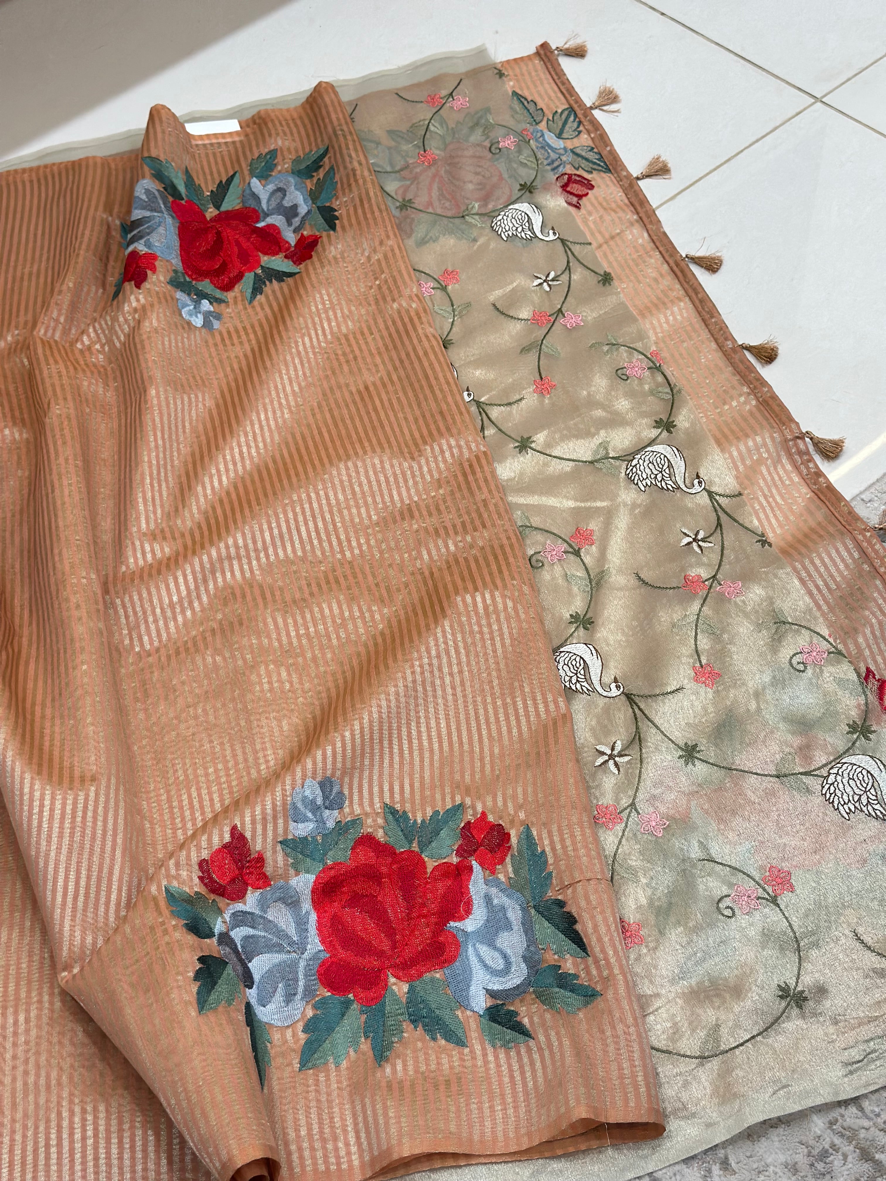 Designer Tissue Embroidery Sarees