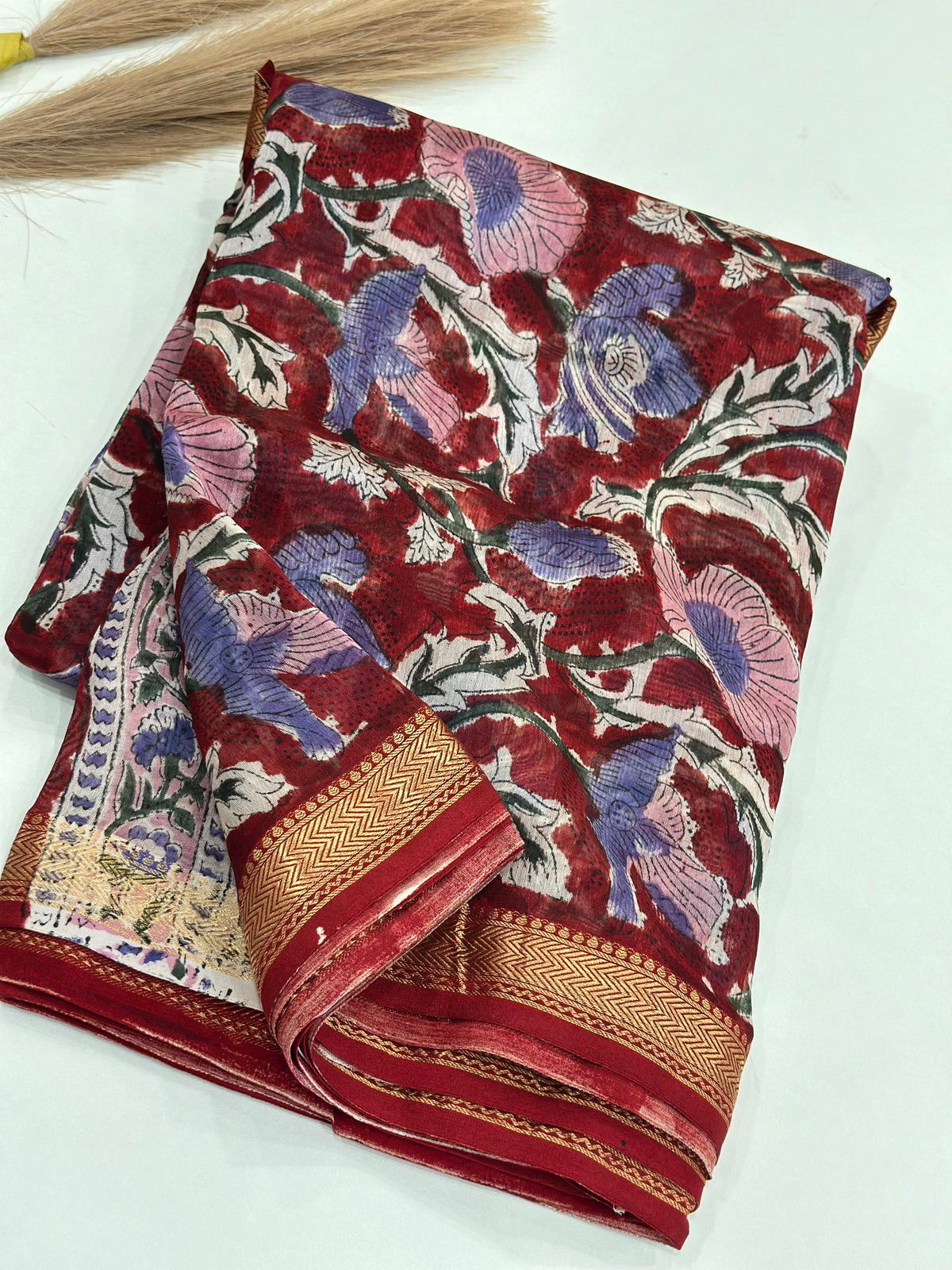 Vanya~ Pure Maheshwari Bagru Saree