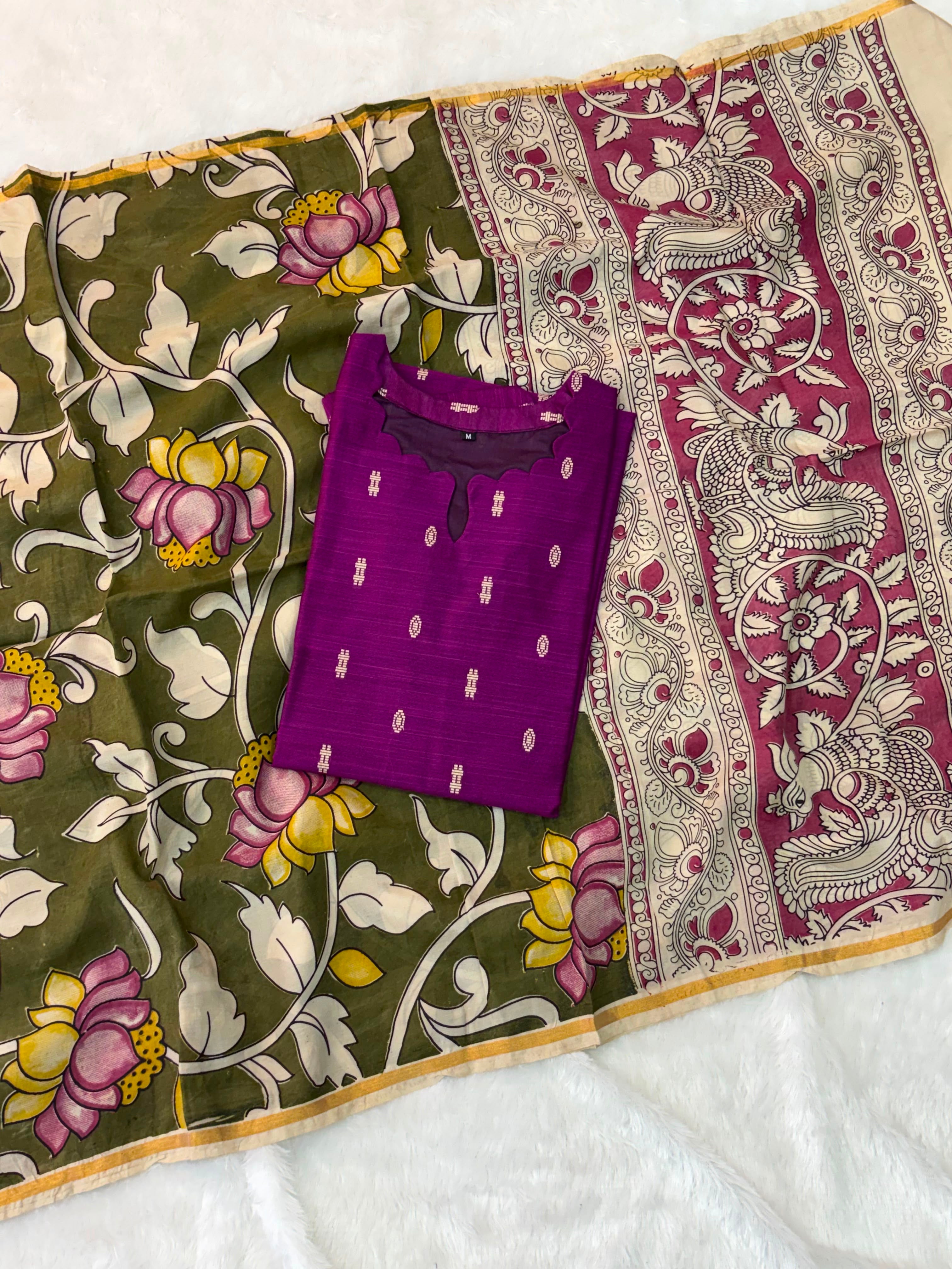 Raw Silk Top Kalamkari Dupatta