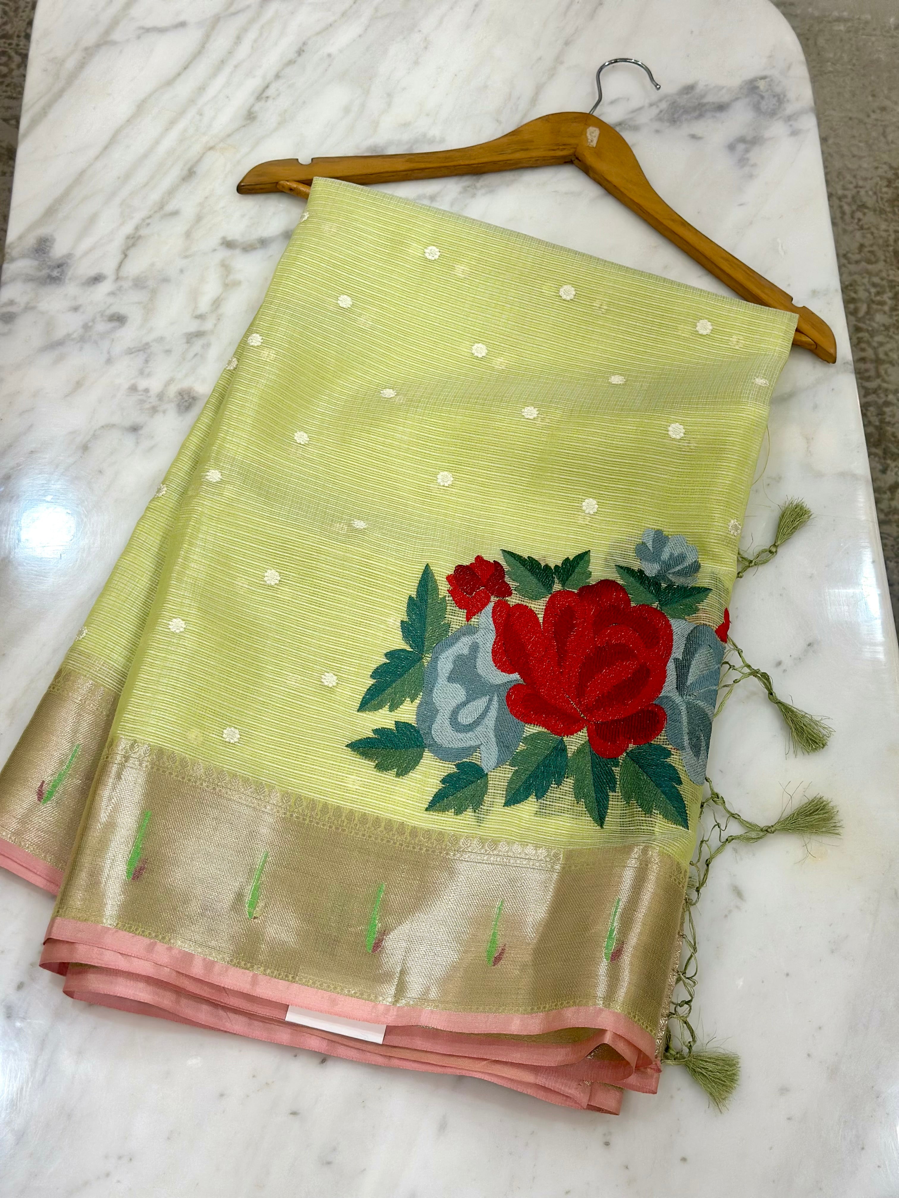 Silk Kota Rose Embroidery