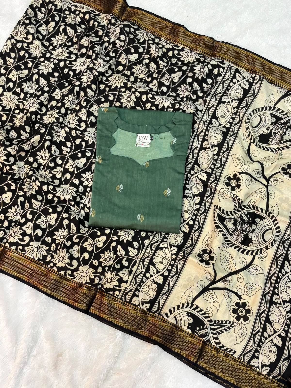 Raw Silk Top & Kalamkari Dupatta