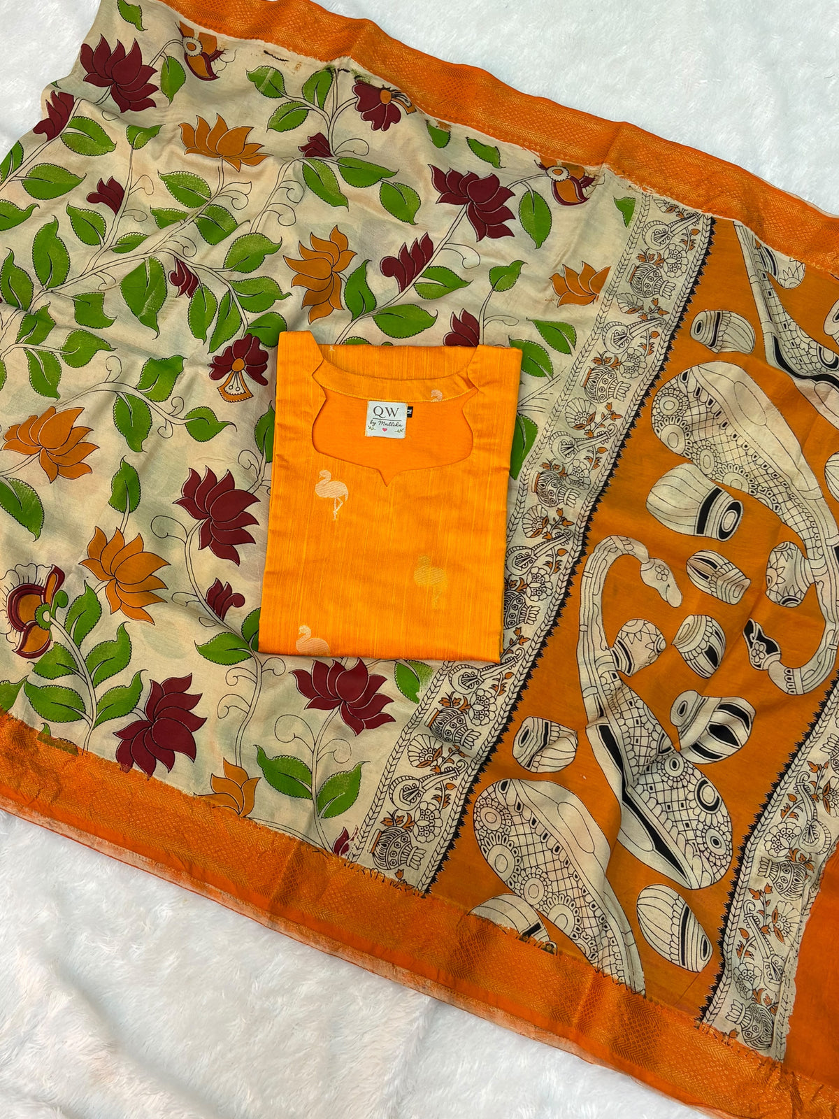Raw Silk Top & Kalamkari Dupatta
