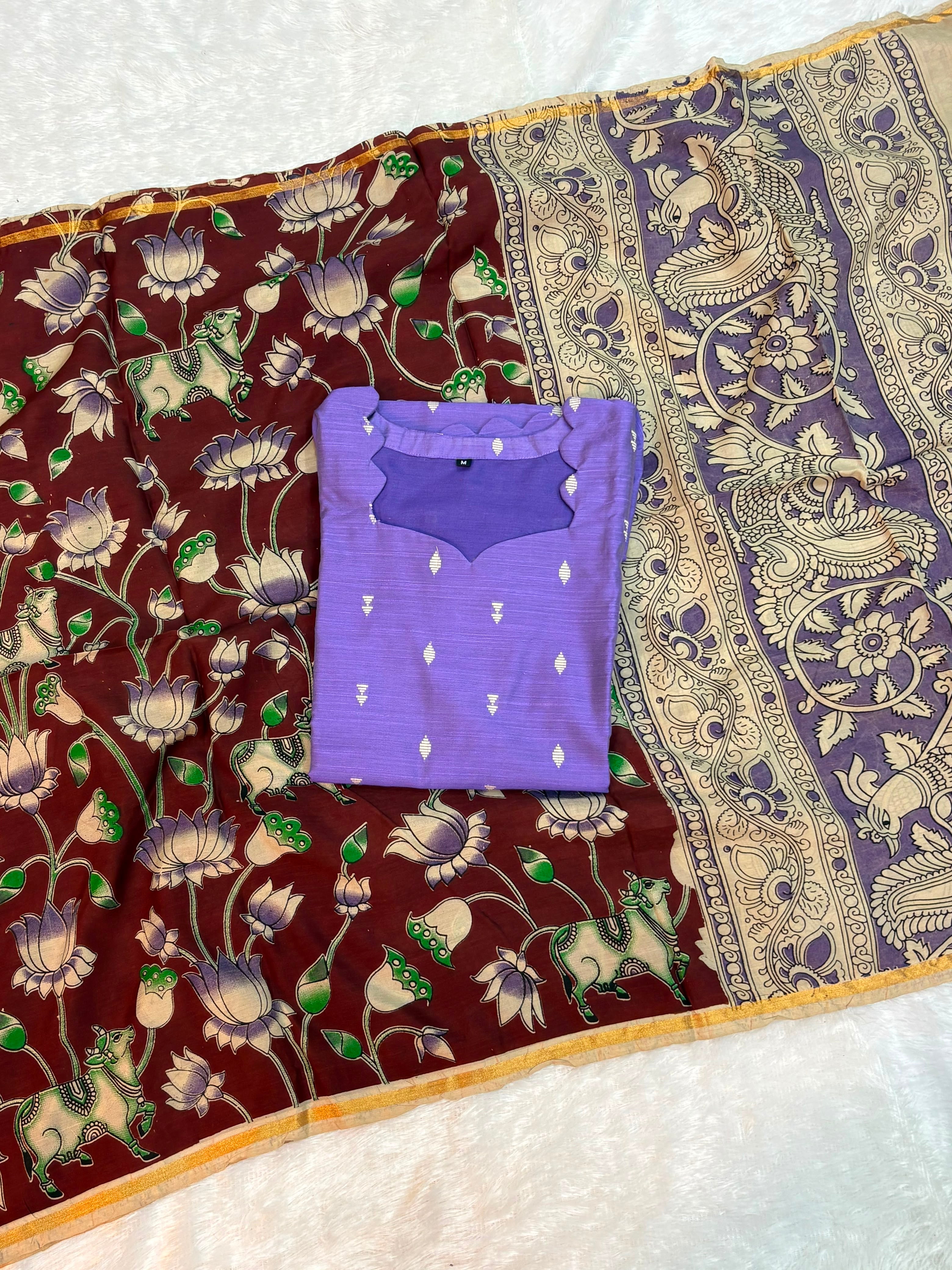Raw Silk top Kalamkari dupatta