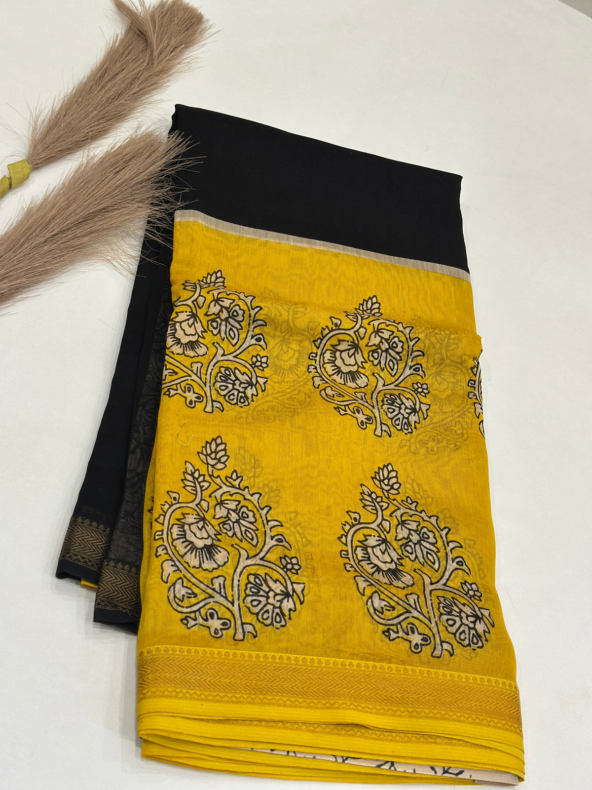 Vanya~ Pure Maheshwari Bagru Saree