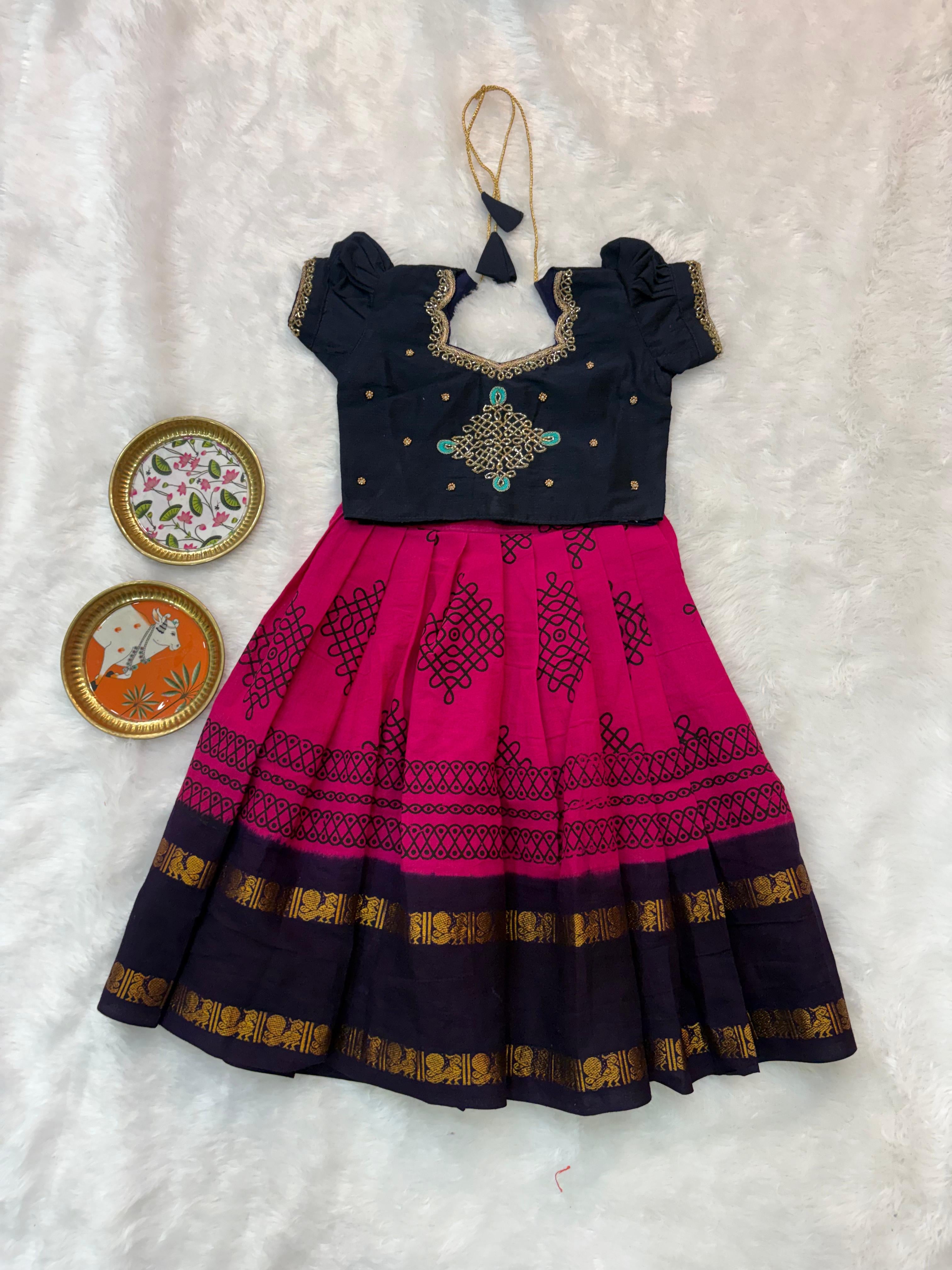 Muggu Design Maggam Work Lehenga