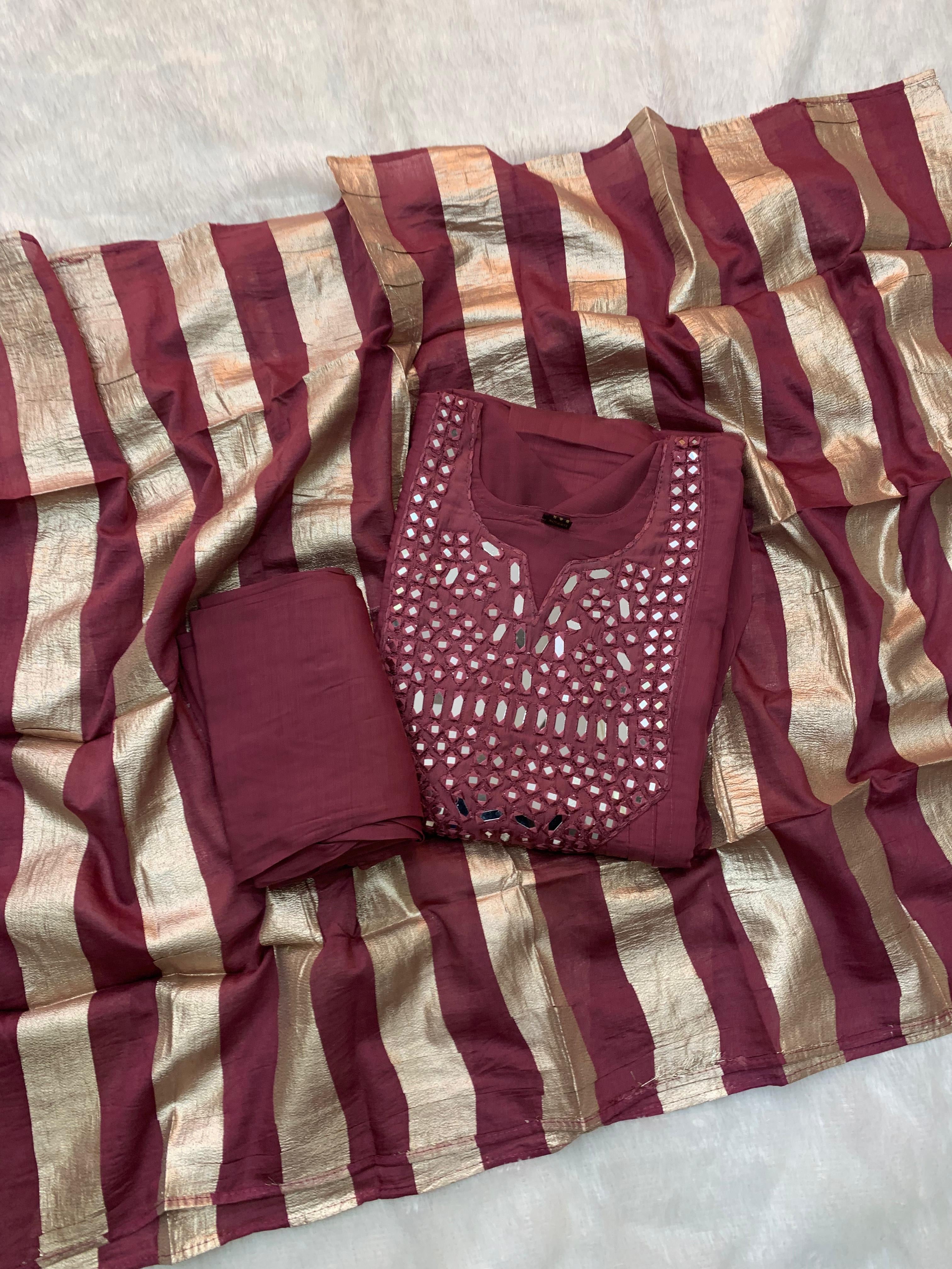 Mul Chanderi Mirror Work Anarkali