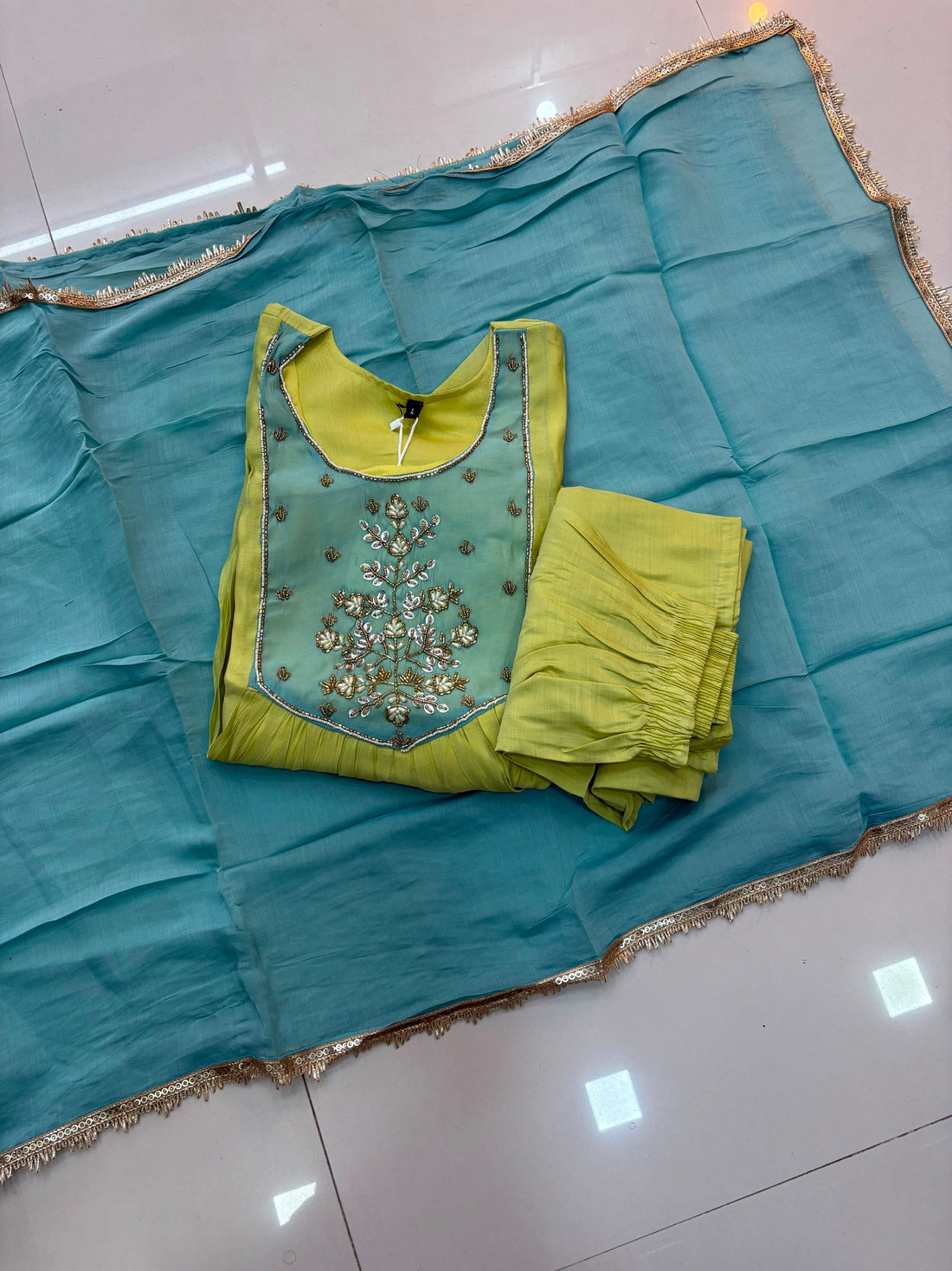 Mul Chanderi Maggam Work Anarkali