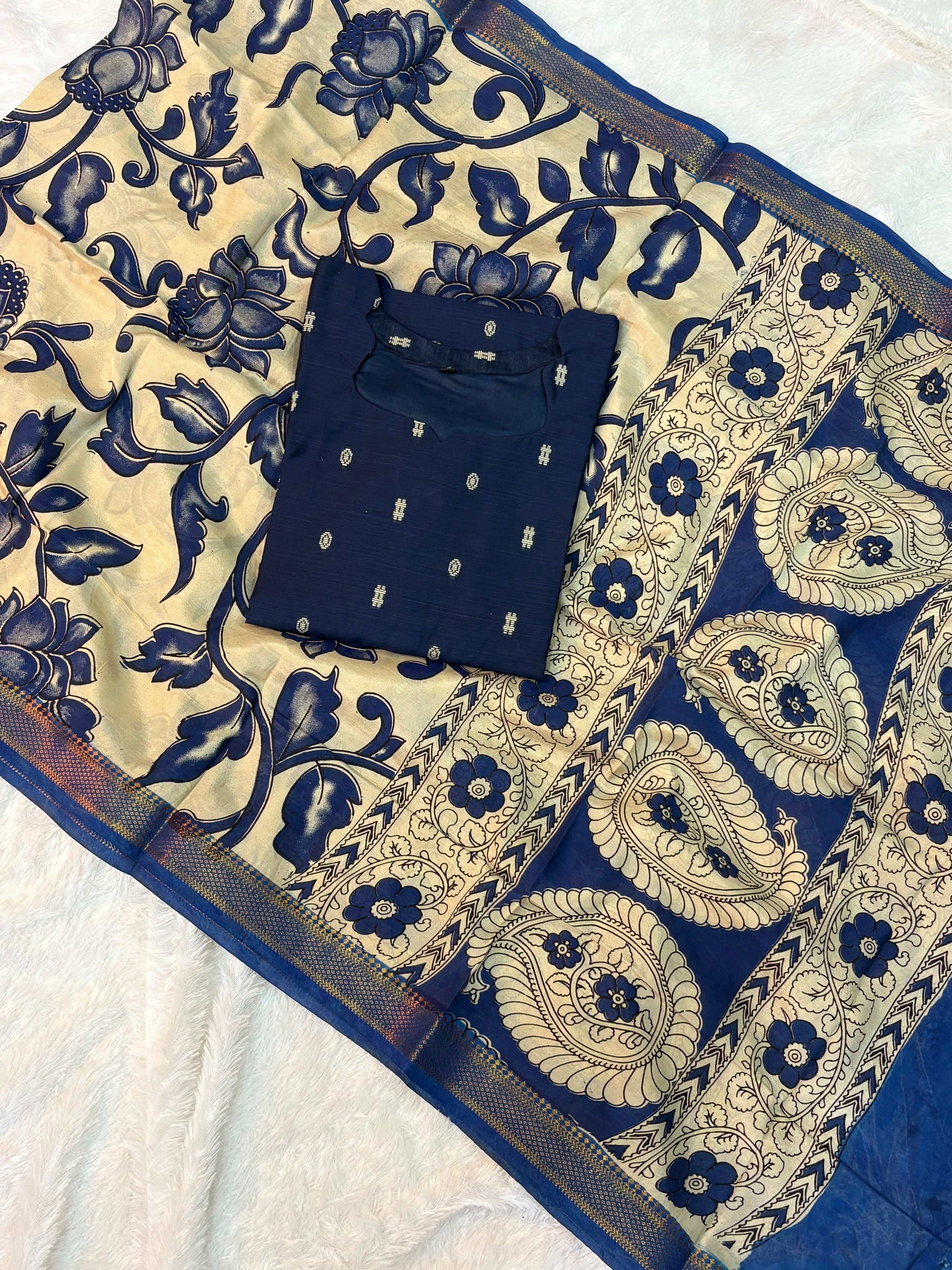 Raw Silk Top Kalamakri Dupatta