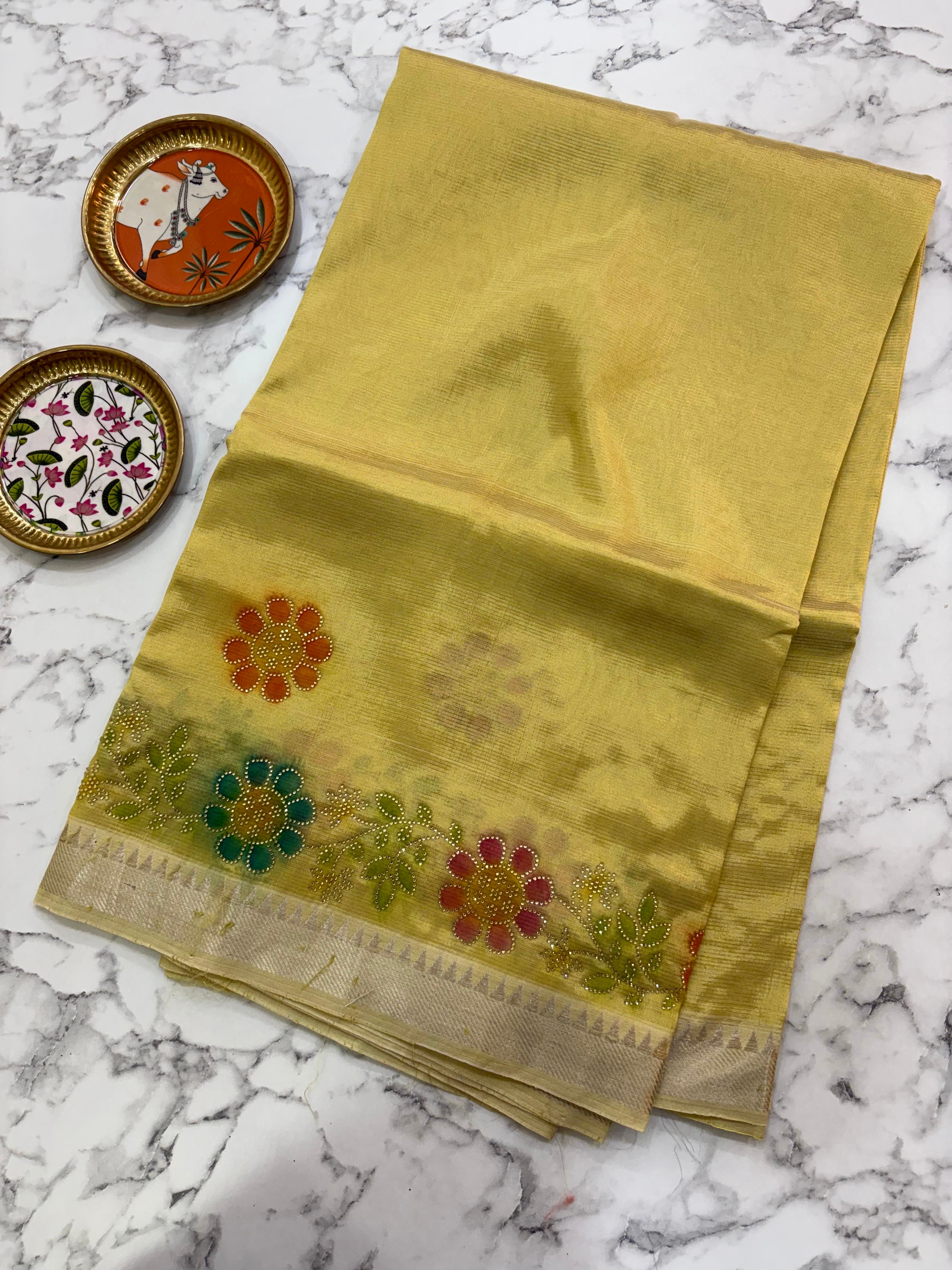 Pastel Green Brush Paint Mangalagiri Pattu