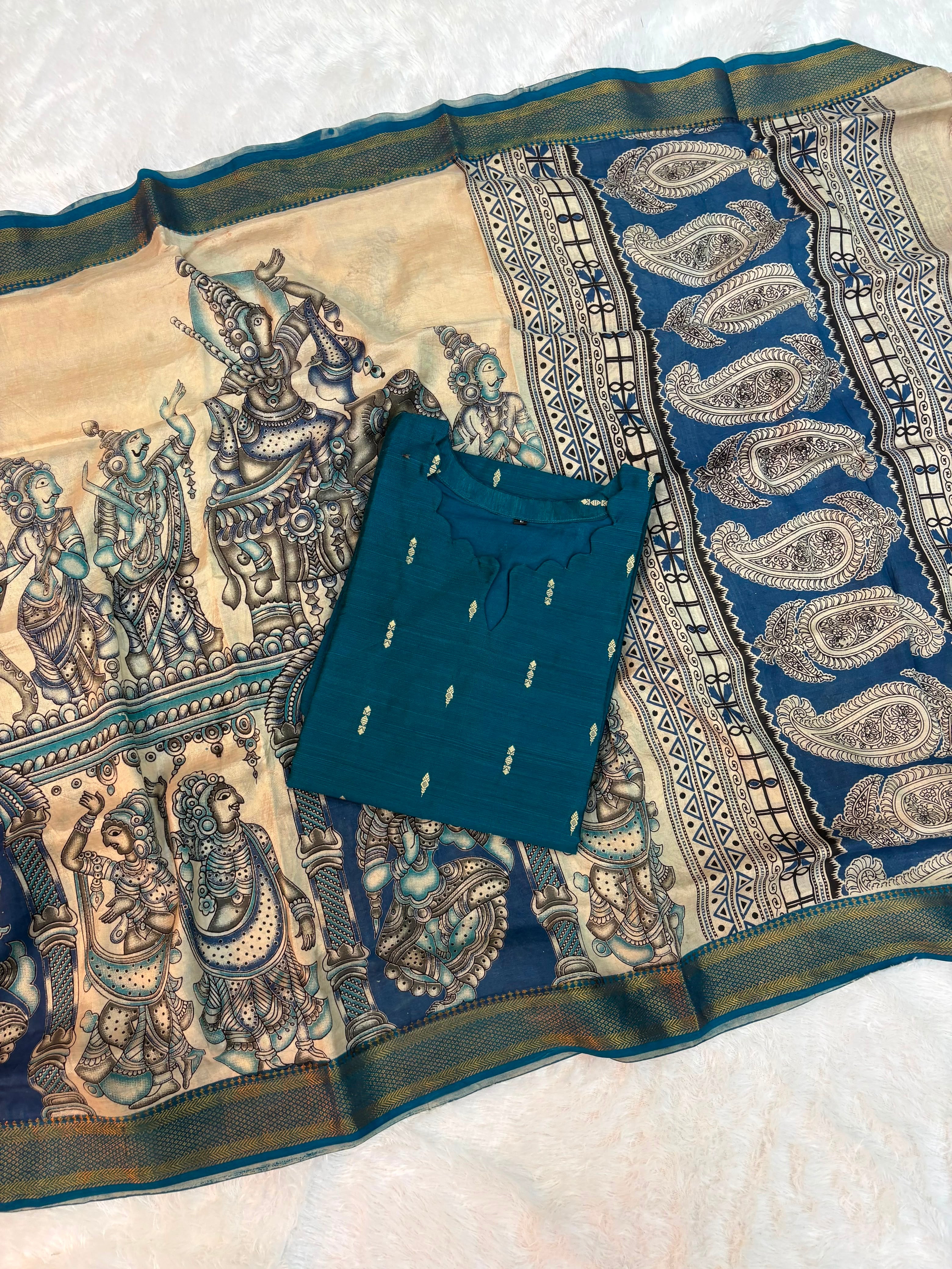 Raw Silk Top Kalamkari Dupatta