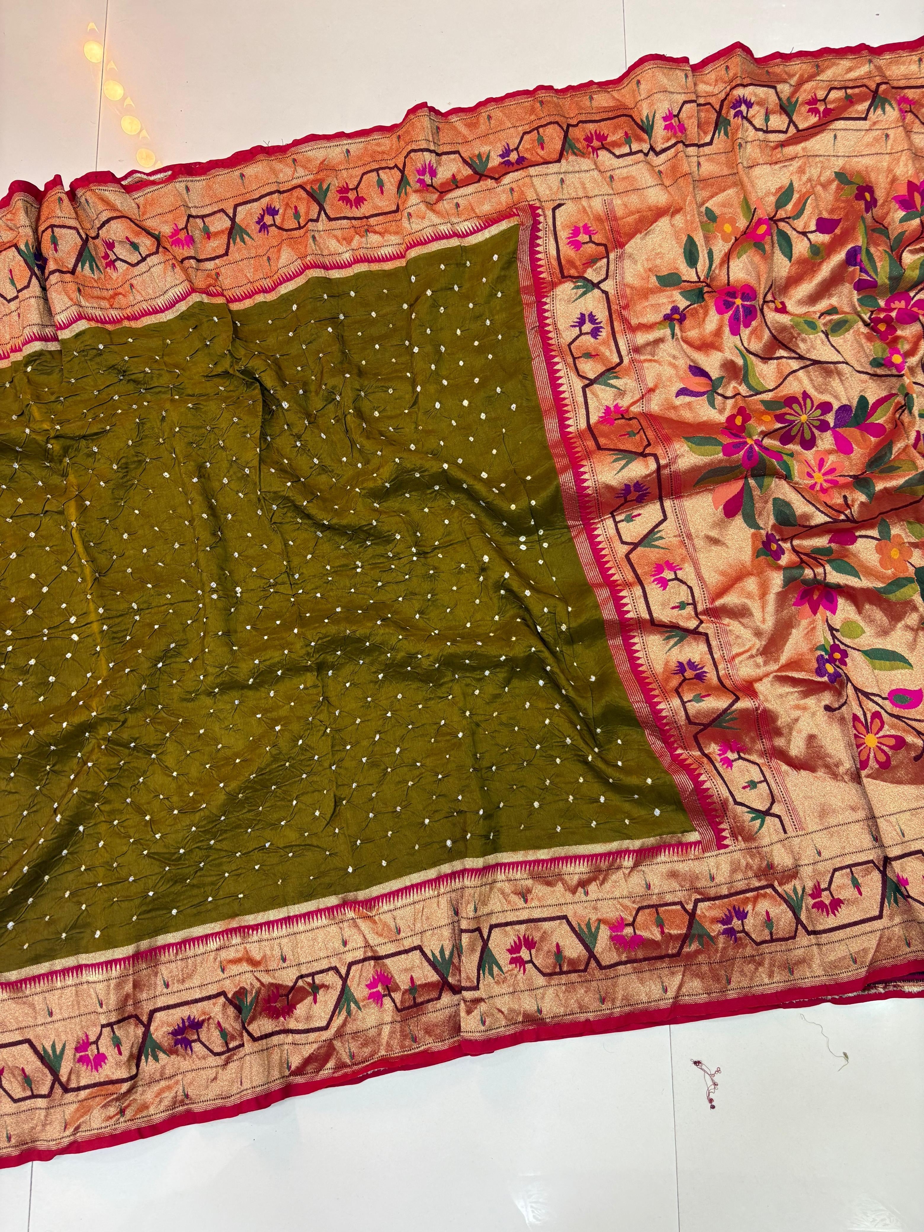 Mehandi Green Bandini Paithani