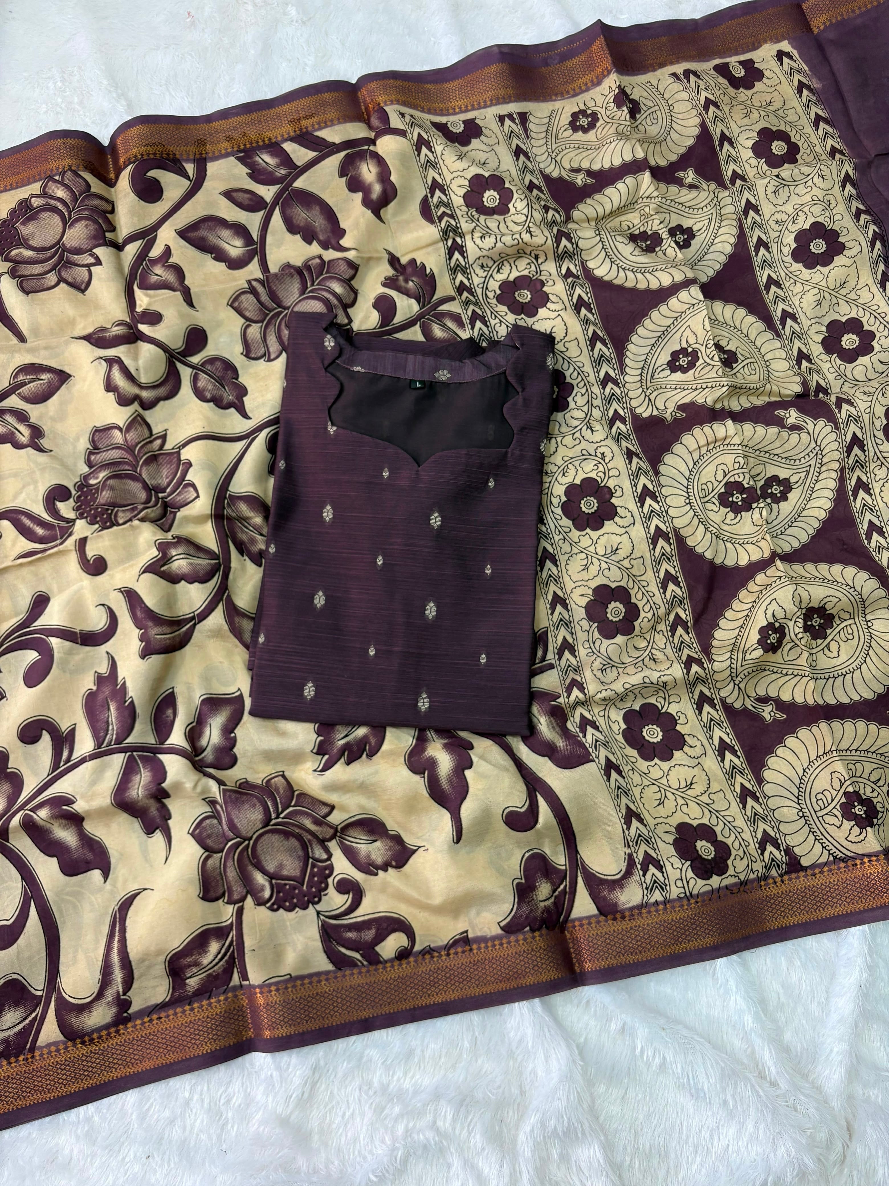 Raw Silk Top Kalamkari Dupatta