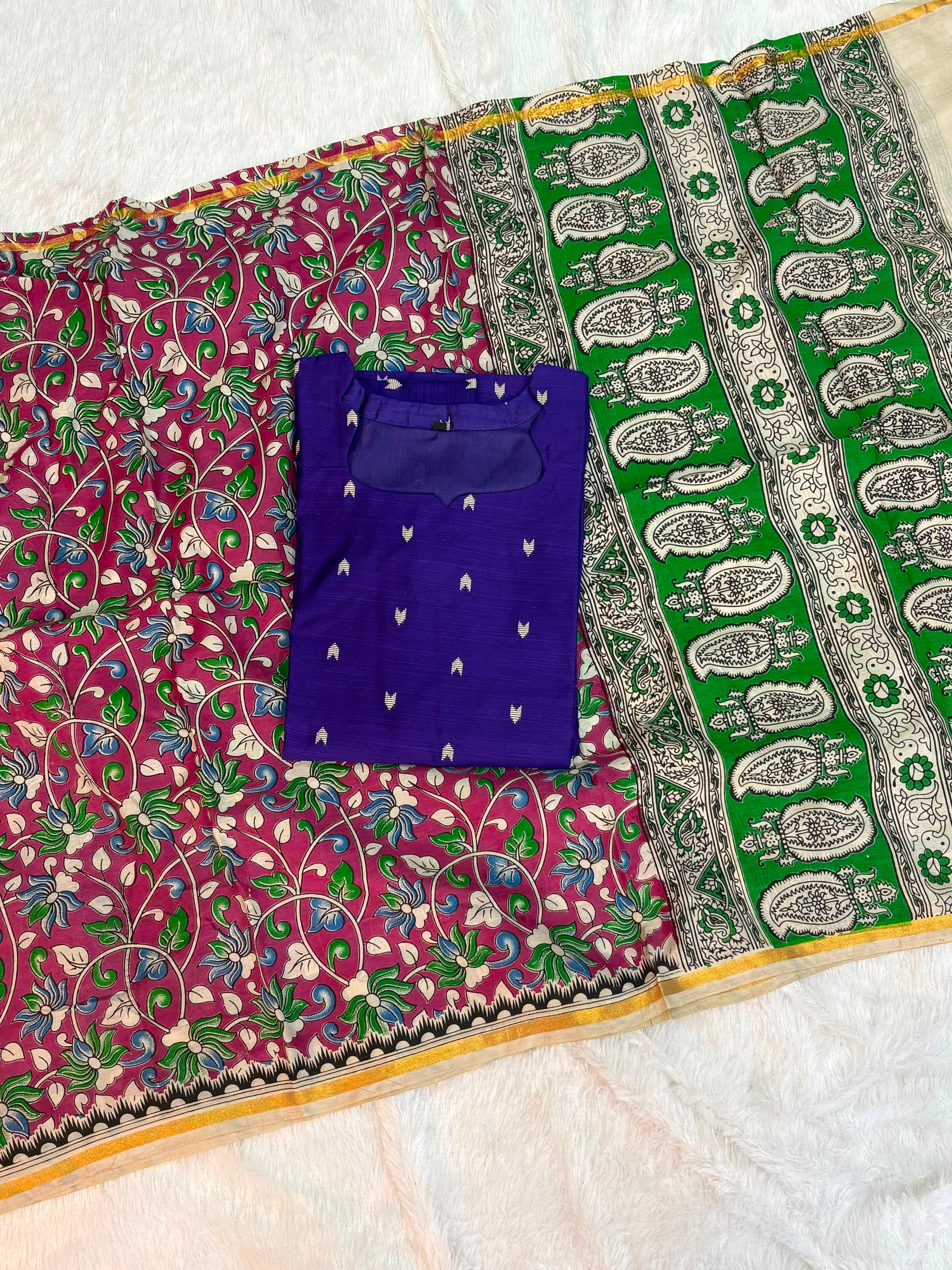 Raw Silk Top Kalamkari Dupatta