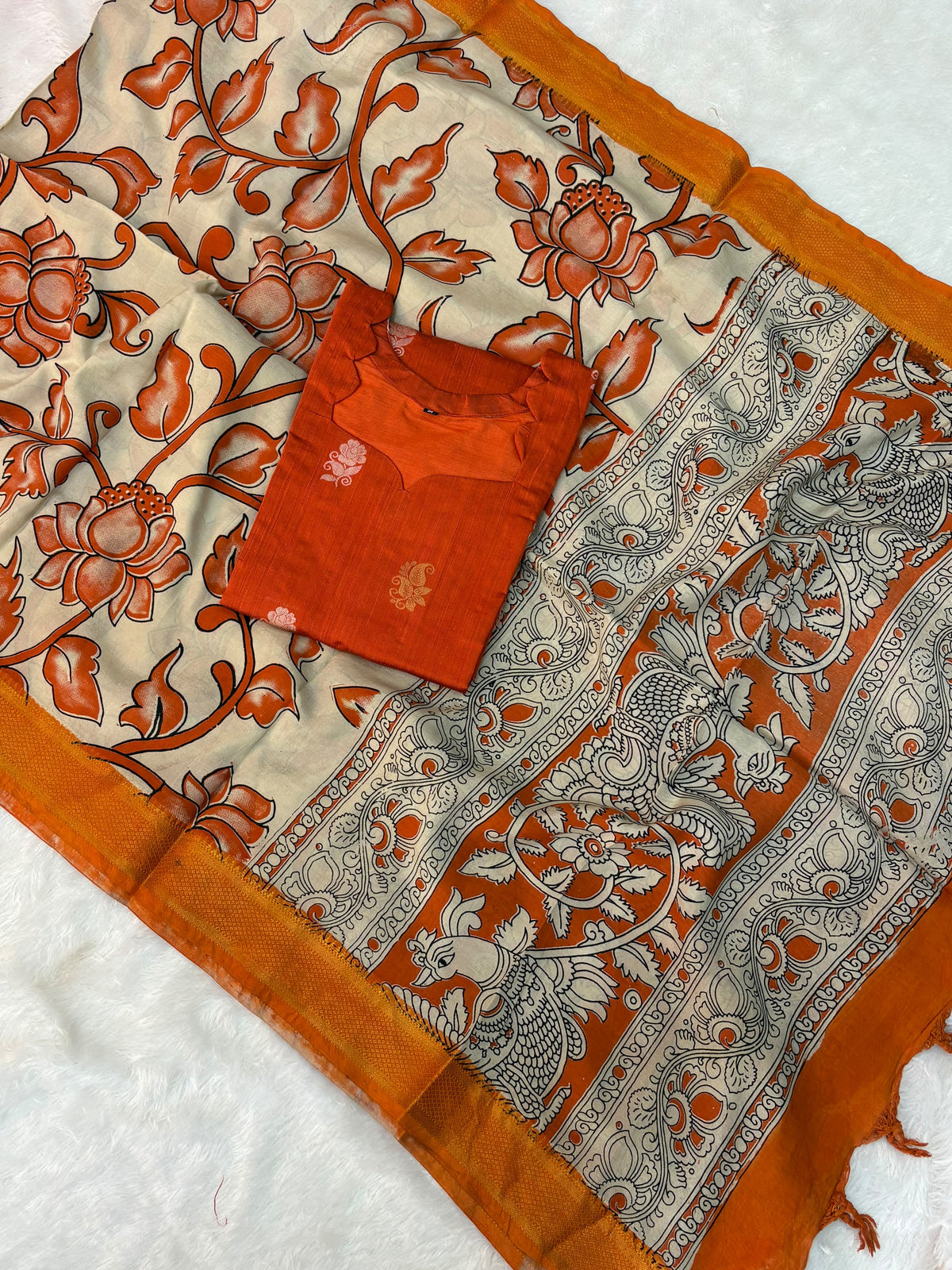 Raw Silk Top & Kalamkari Dupatta