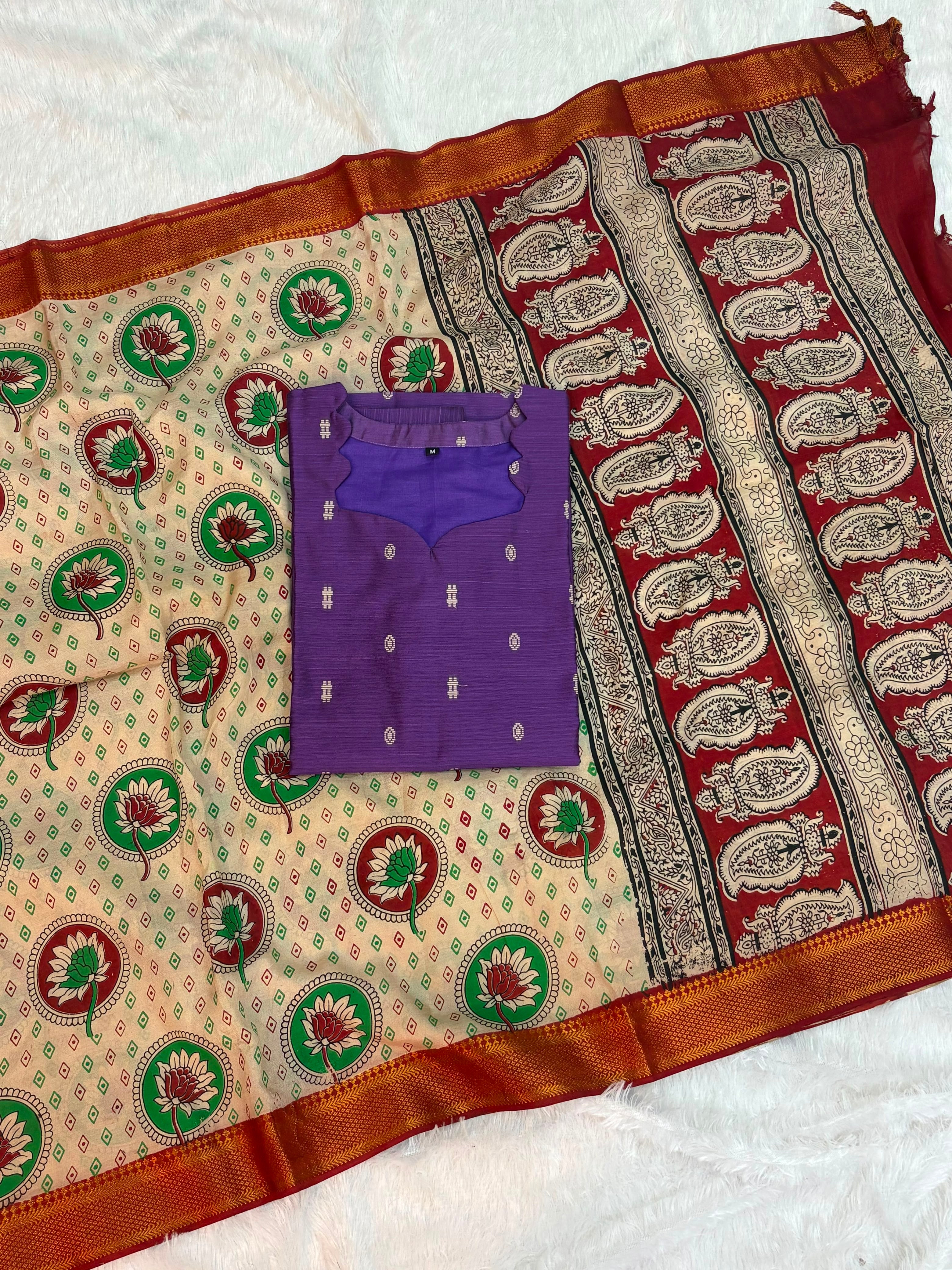 Raw Silk Top Kalamkari Dupatta