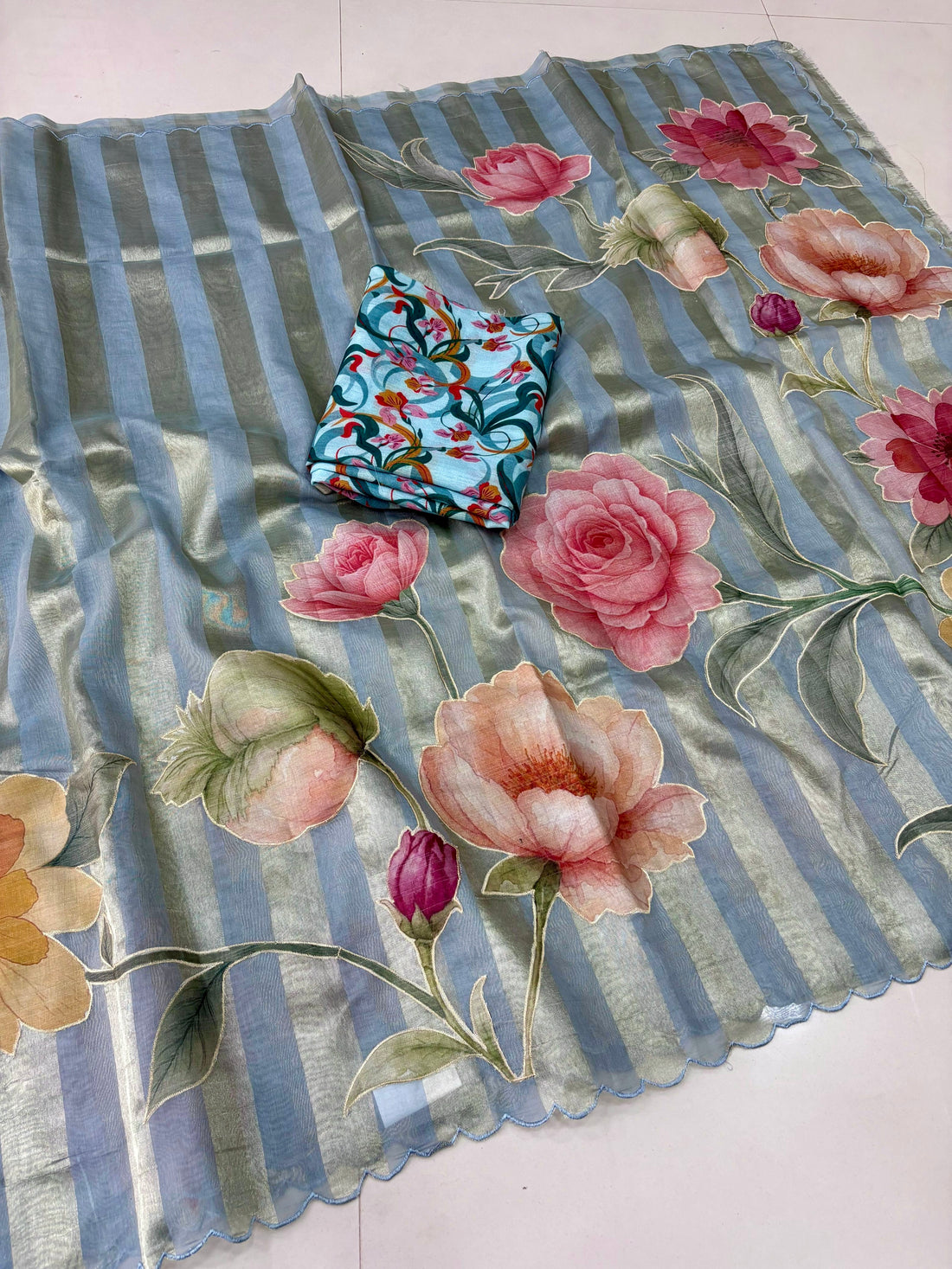 Chanderi Tissue appliqué