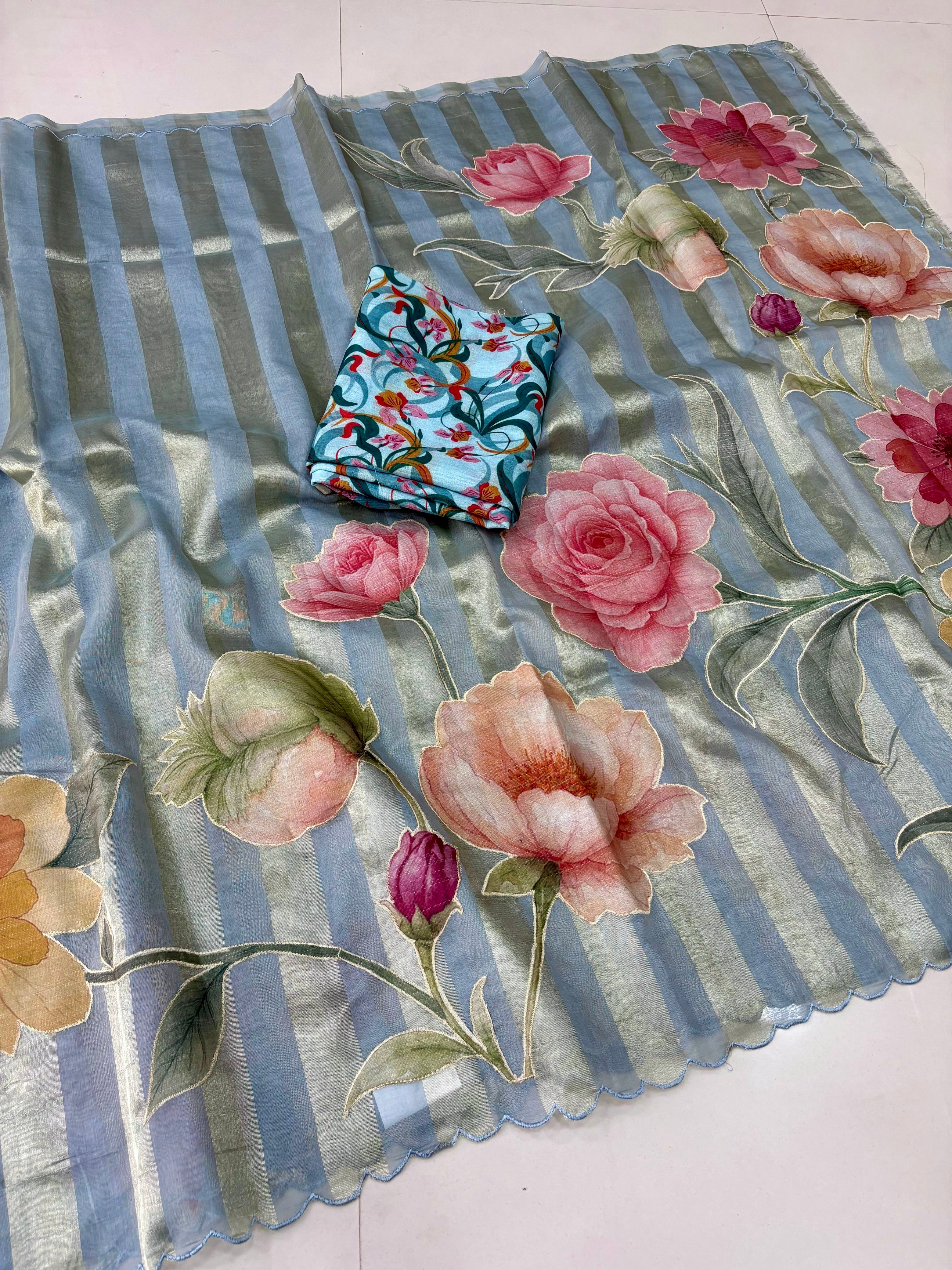 Chanderi Tissue appliqué