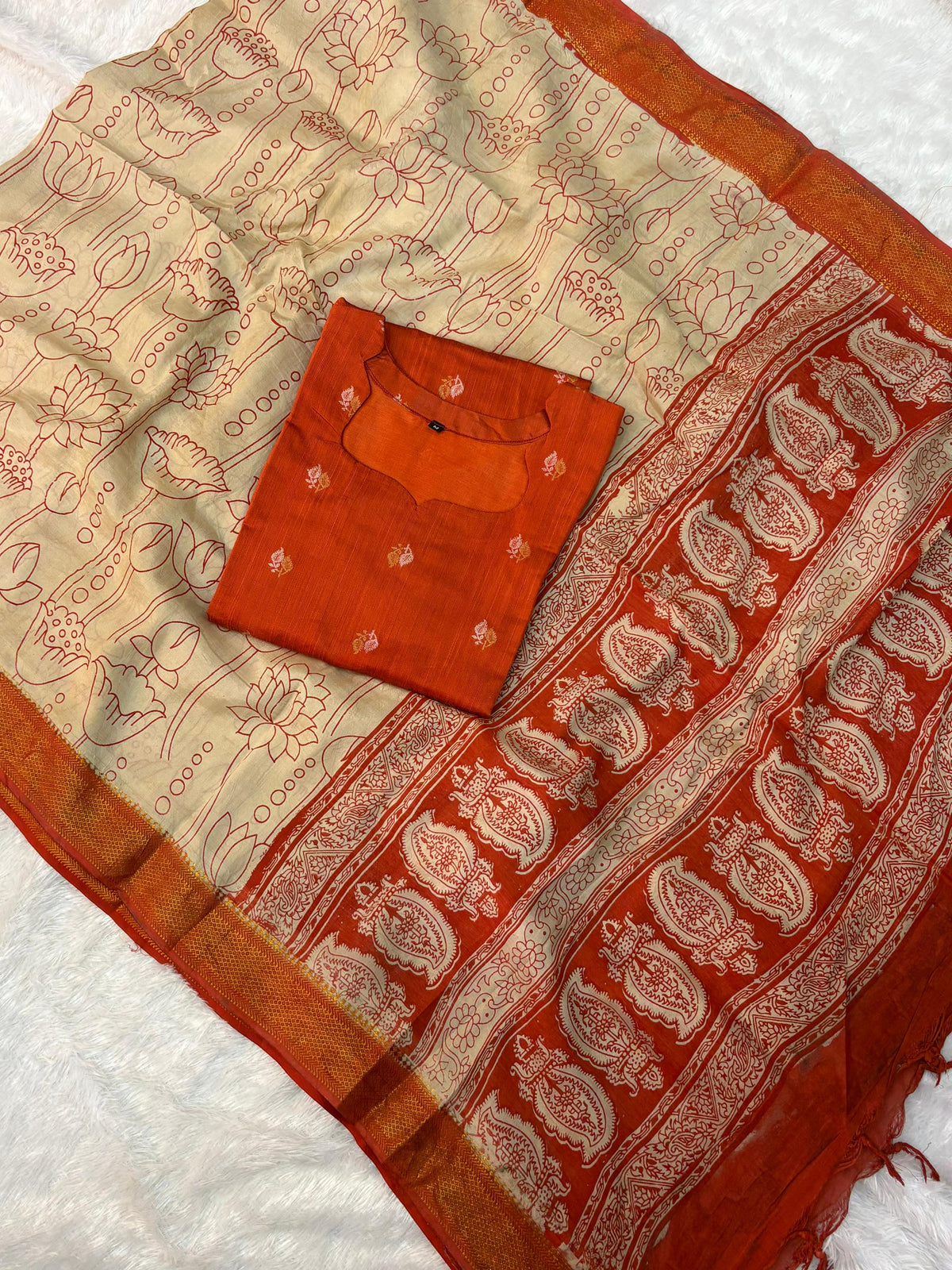 Raw Silk Top Kalamkari Dupatta