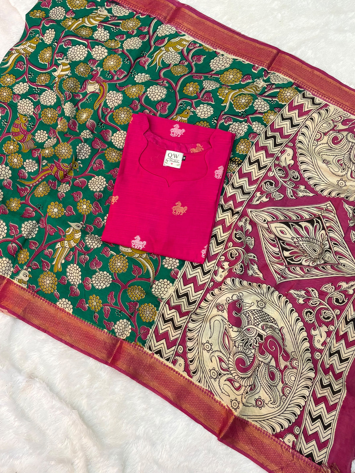Raw Silk Top & Kalamkari Dupatta