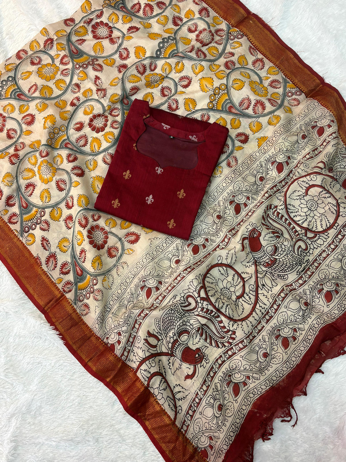 Raw Silk Top Kalamkari Dupatta