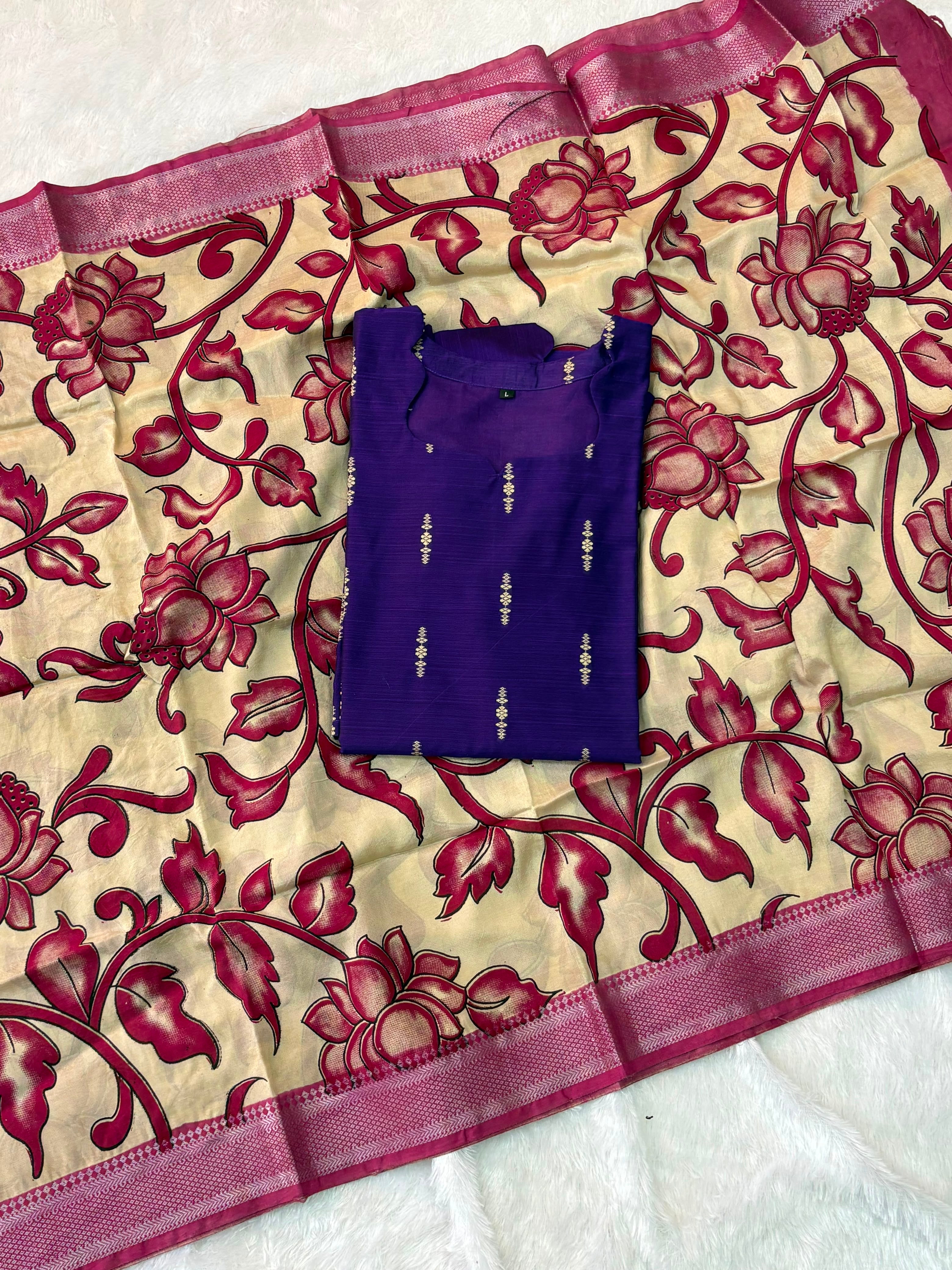 Raw Silk Top Kalamkari Dupatta