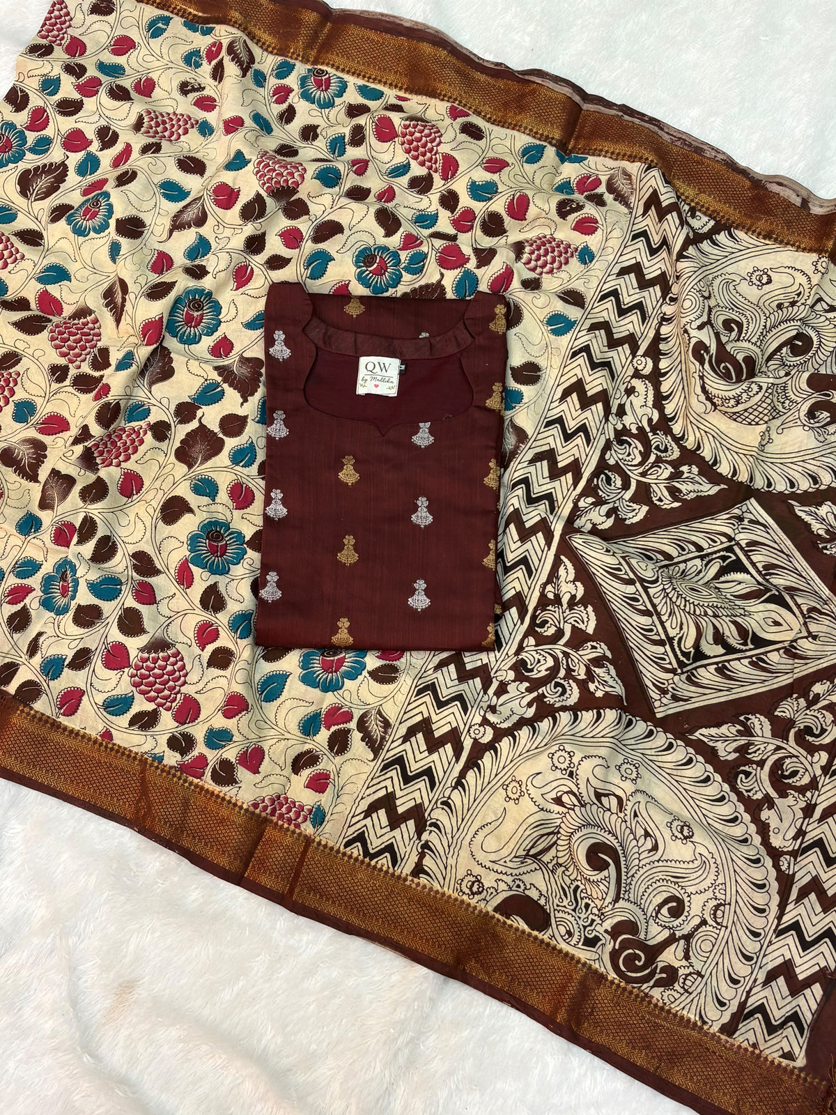 Raw Silk Top & Kalamkari Dupatta