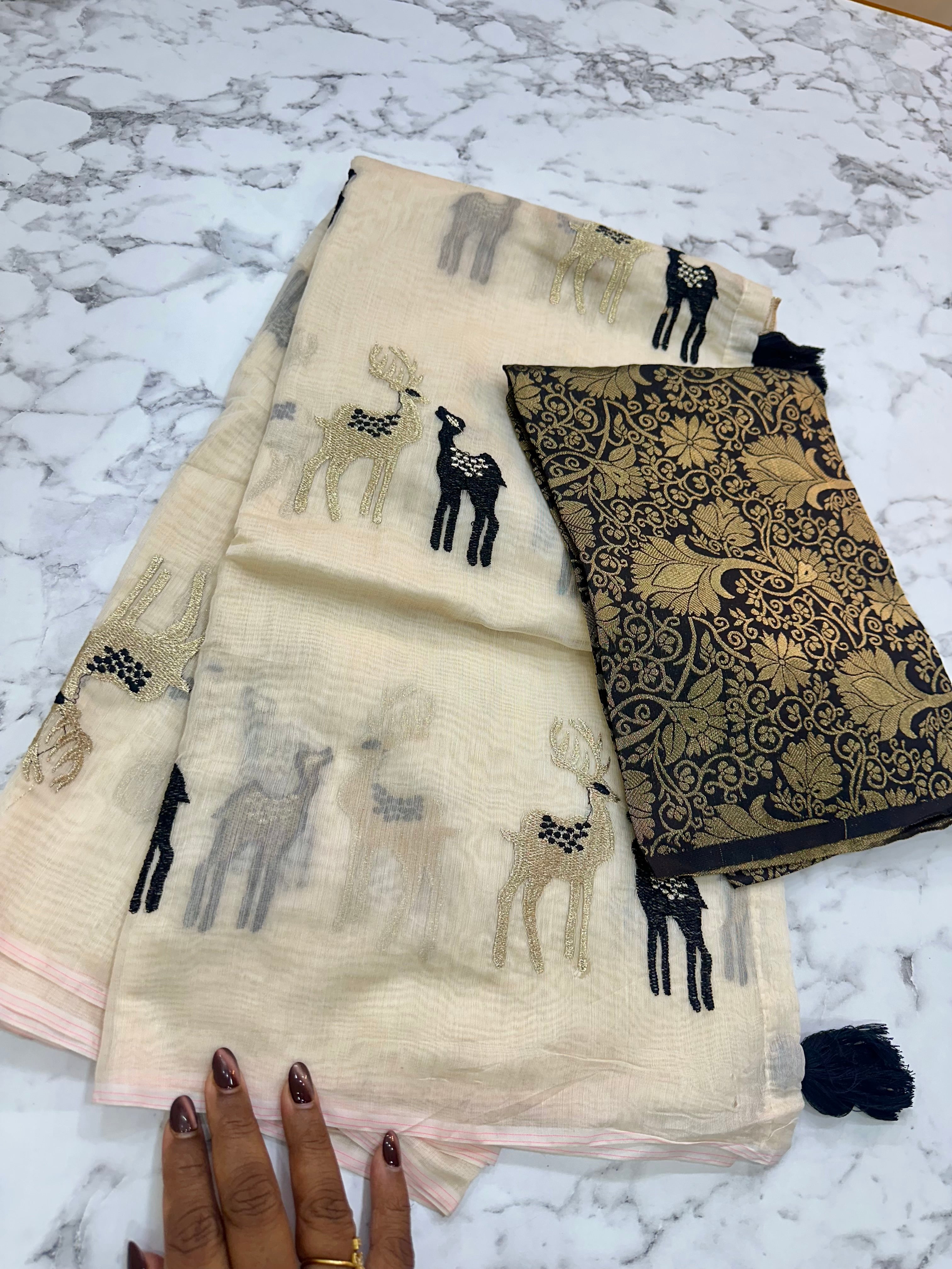 Chanderi Deer Embroidery Saree