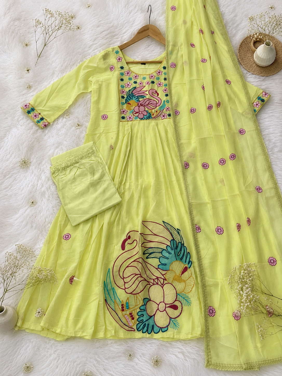 Pastel Mul Cotton Embroidery Anarkali